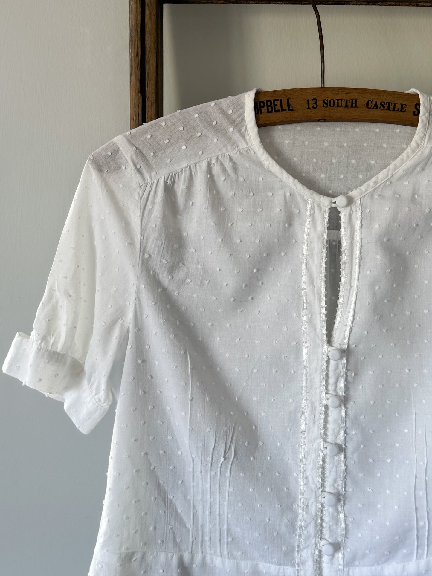 M&S White Cotton Cropped Button Up Blouse, Size Small