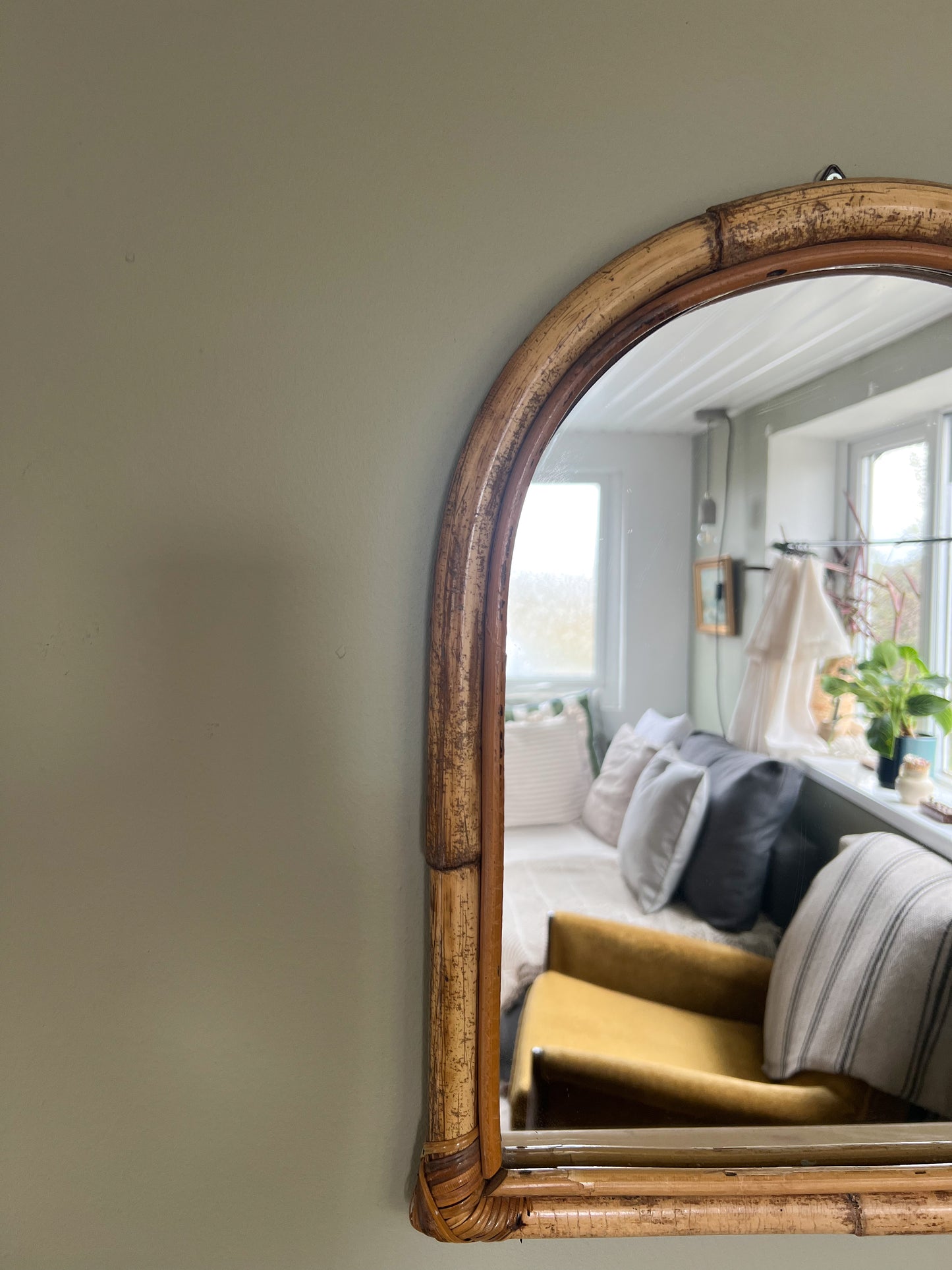 Midcentury Aged Bamboo Arched Mirror