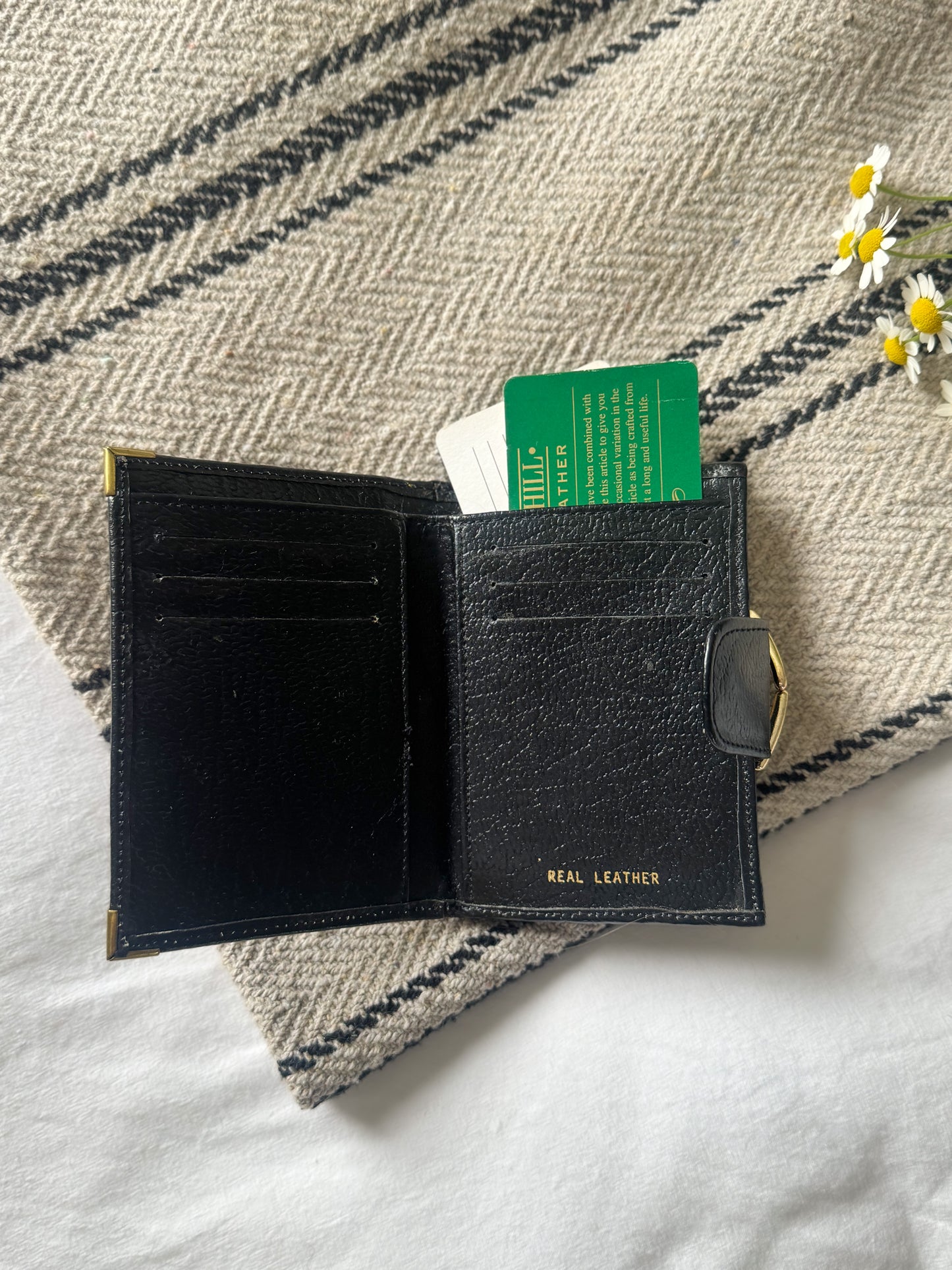 Vintage 1960s/70s Churchill Black Leather Purse with Brass Details (New Old Stock)