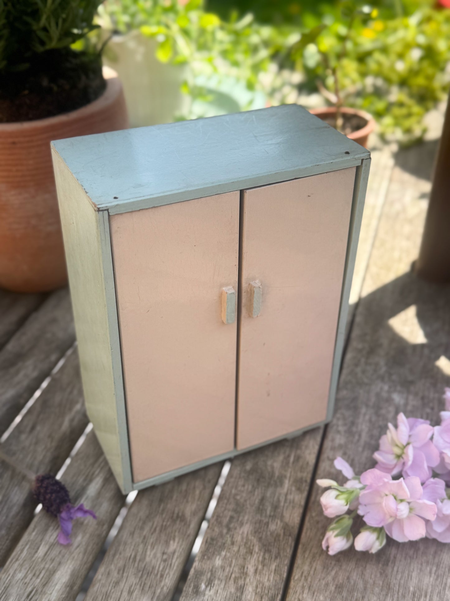 Vintage 1950s Handcrafted Wooden Dolls’ House Wardrobe