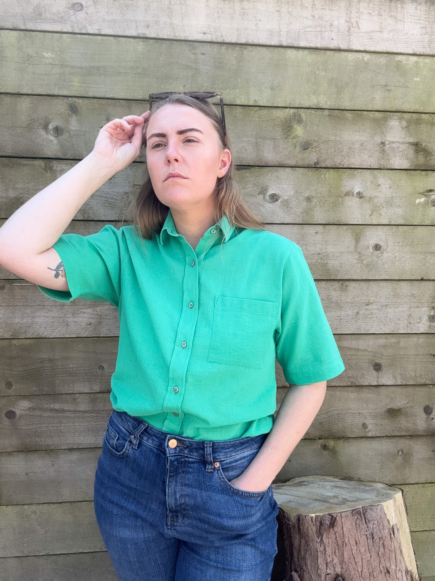 Vintage Linen & Cotton Blend Shirt by The Collar Company – Size S (Fits 6–10)