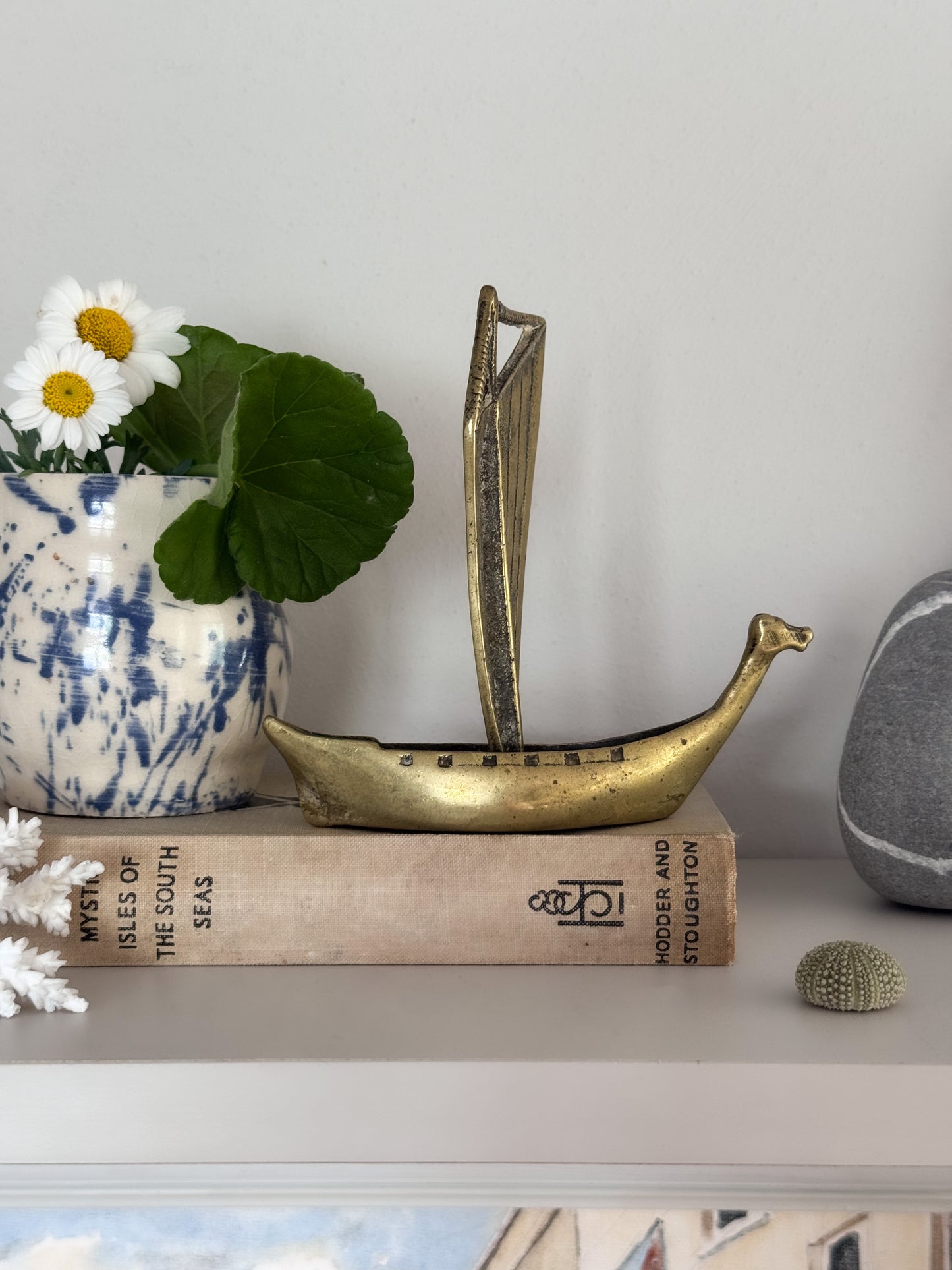 Vintage Solid Brass Viking Longship Figurine