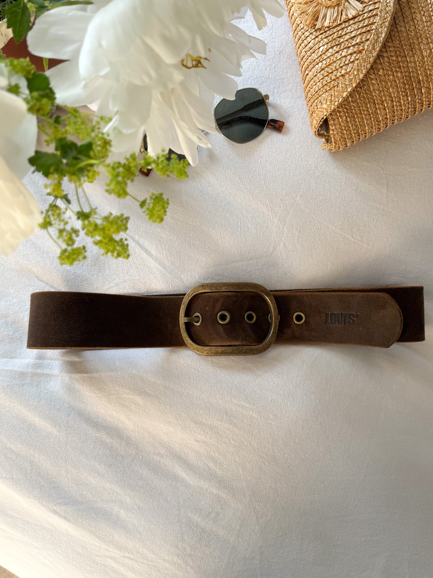 Vintage 1990s Levi’s Brown Suede Belt with Brass Buckle