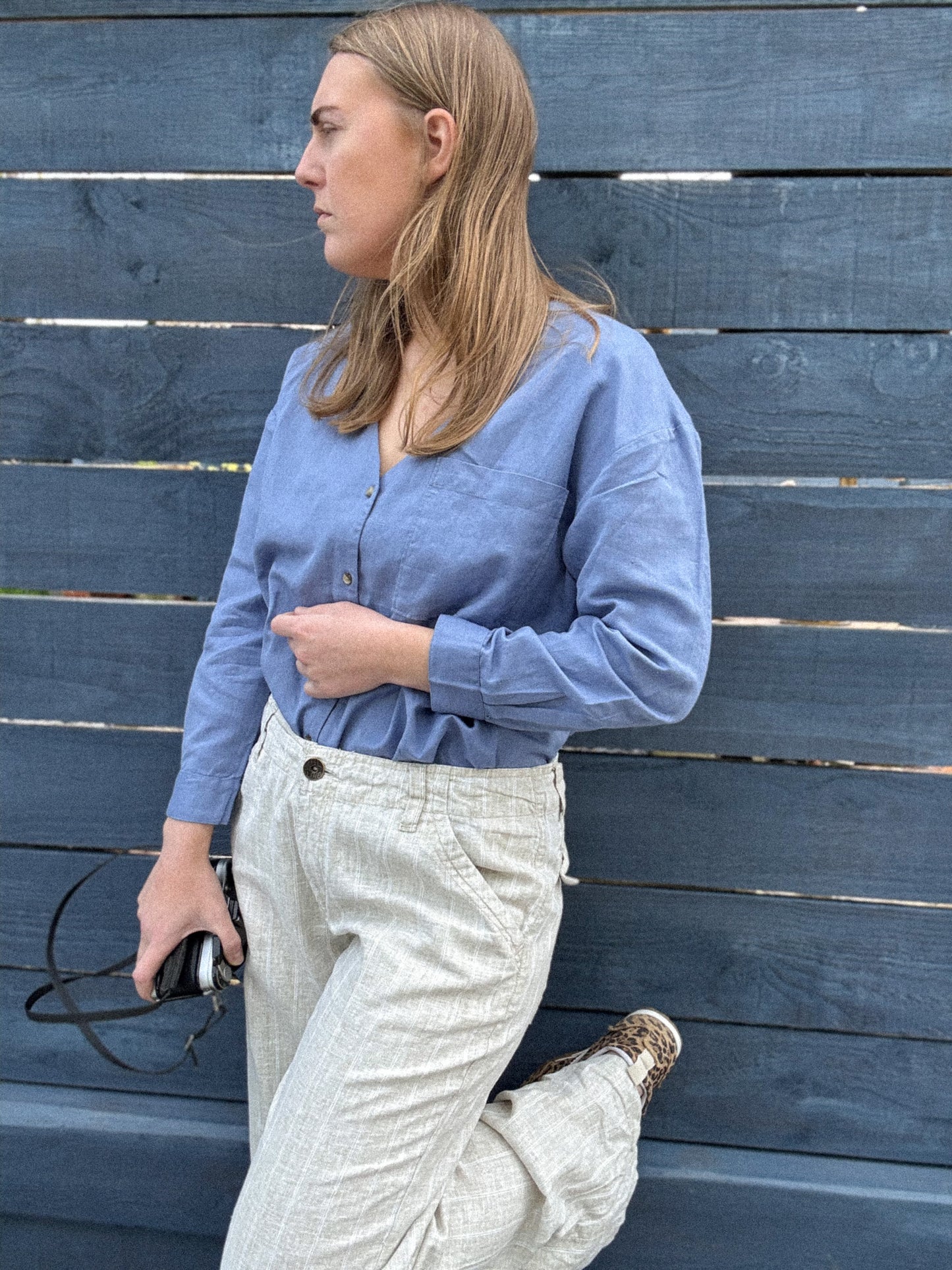Subtle Stripe 100% Linen Trousers by Blue Line - Size L