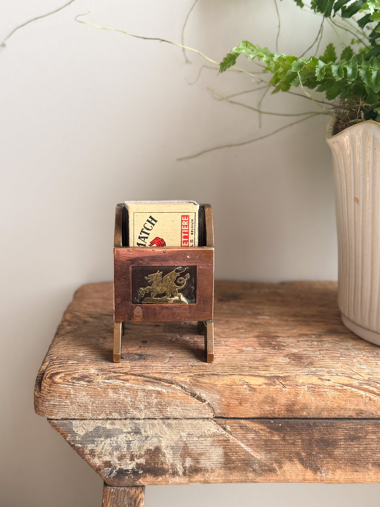 Vintage Draig Goch/Welsh Dragon Folk Art Copper Match Box Holder