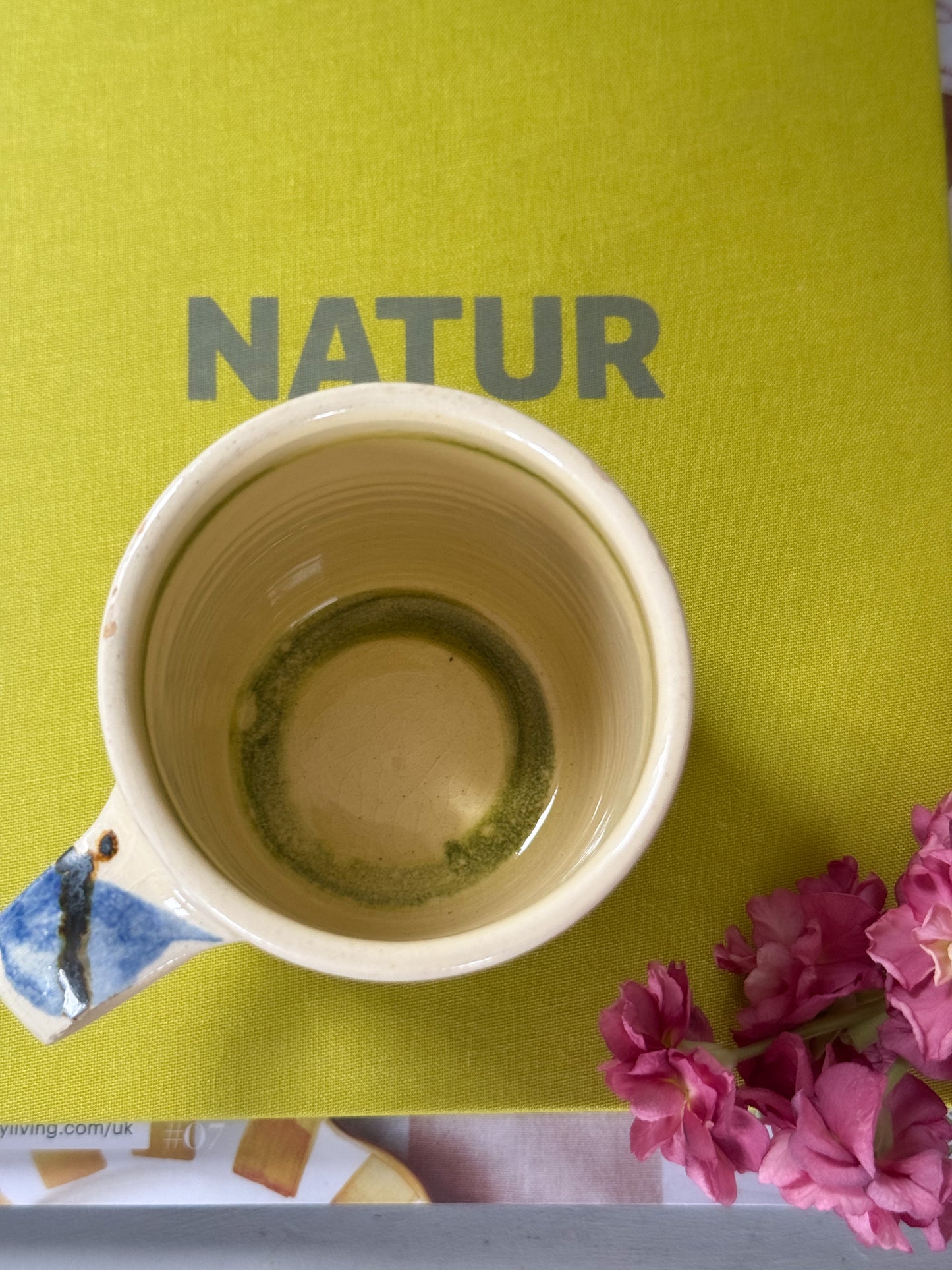 Vintage Studio Pottery Butterfly Mug • Blue & Green Glaze