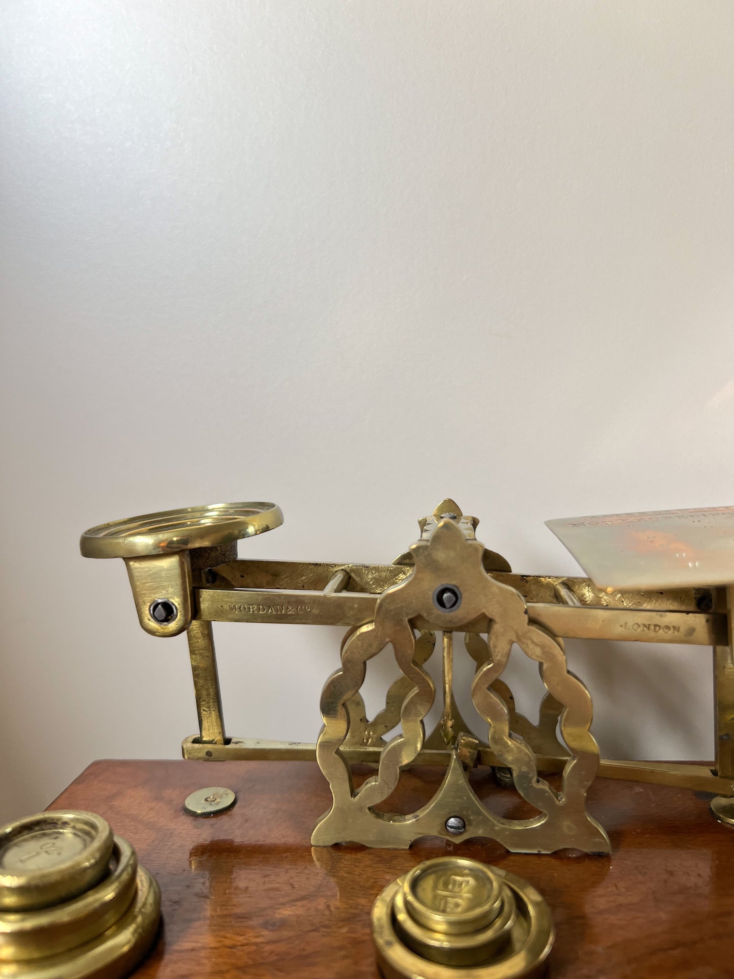 Antique Mordan & Co London Post Office Scales with Original Wooden Box