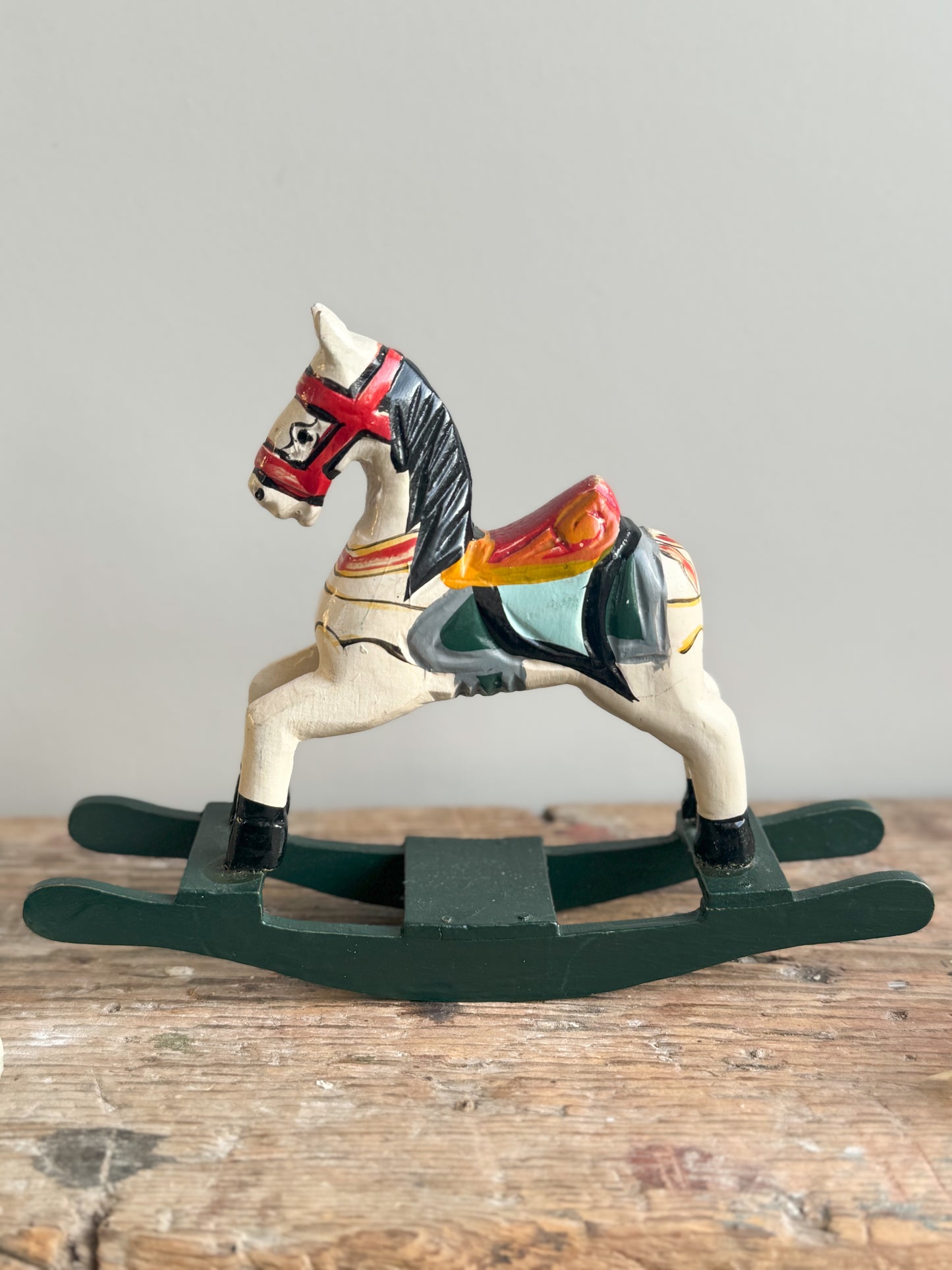 Vintage Small Handmade Wooden Painted Rocking Horse