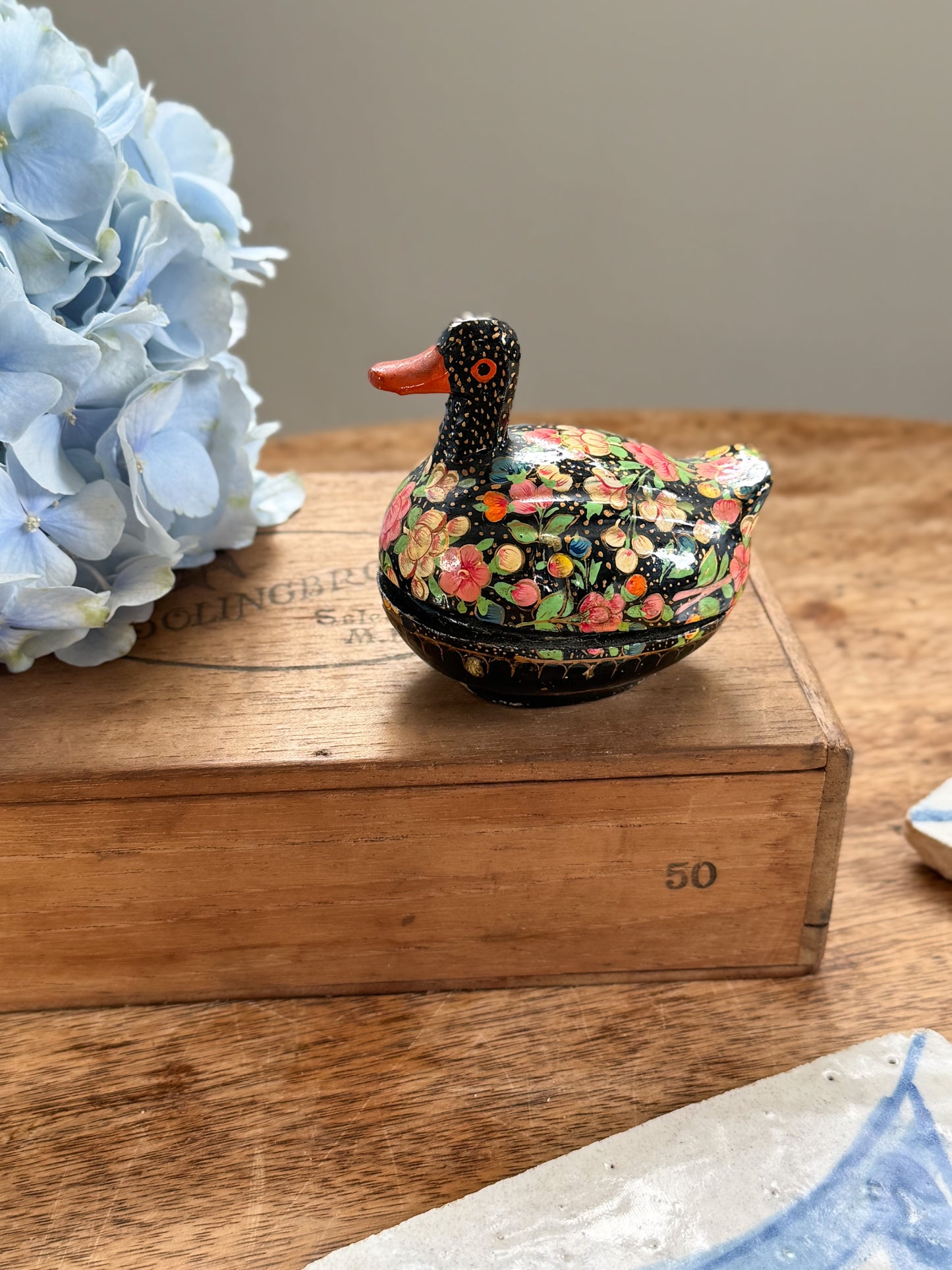 Vintage Hand-Painted Papier-Mâché Duck Trinket Box