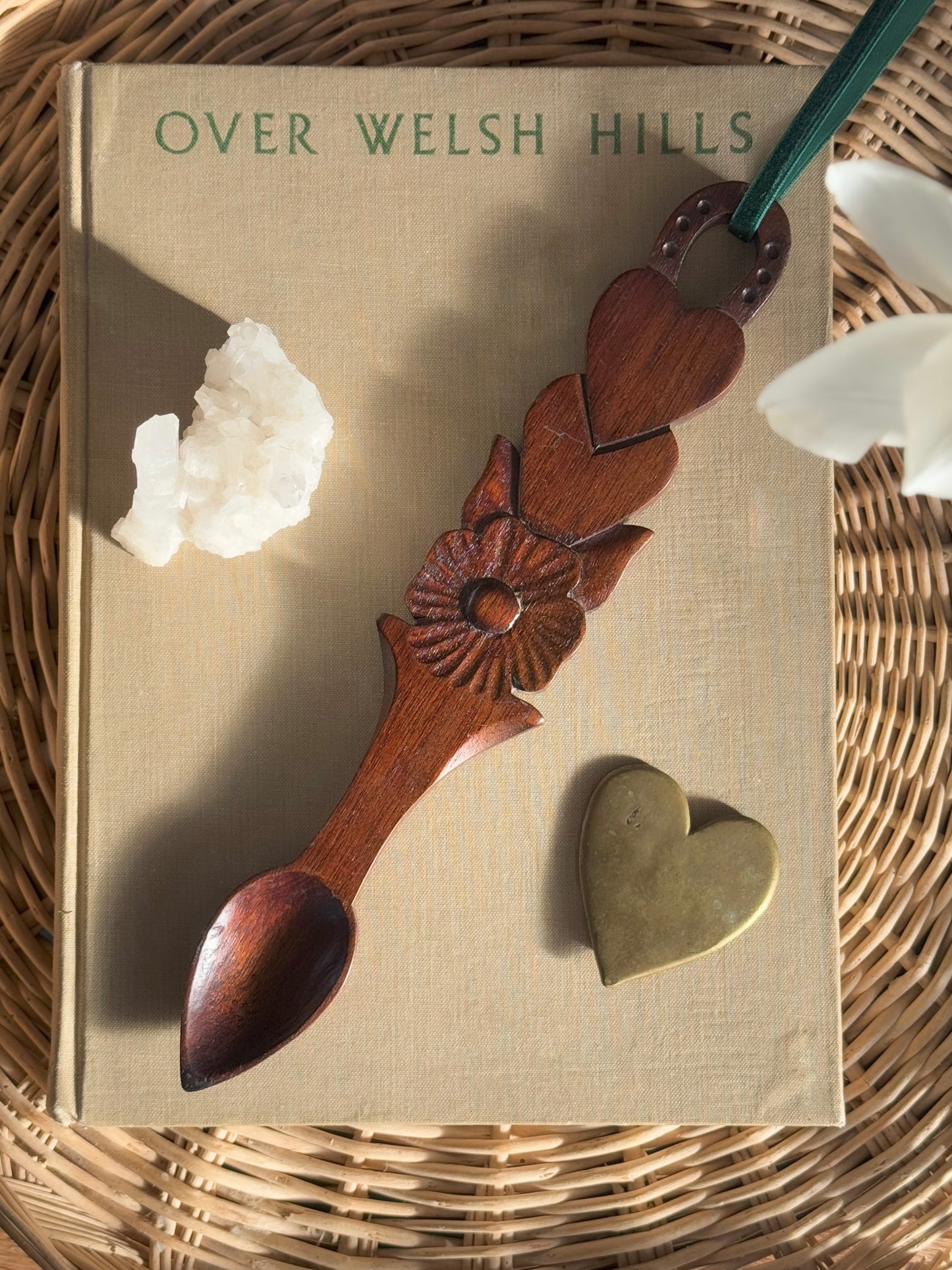 Vintage Hand-Carved Welsh Love Spoon • Flower