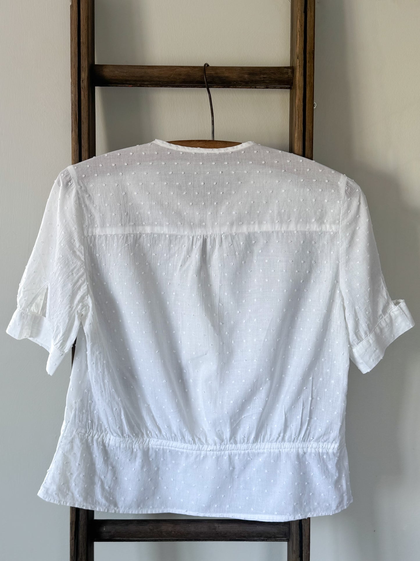 M&S White Cotton Cropped Button Up Blouse, Size Small