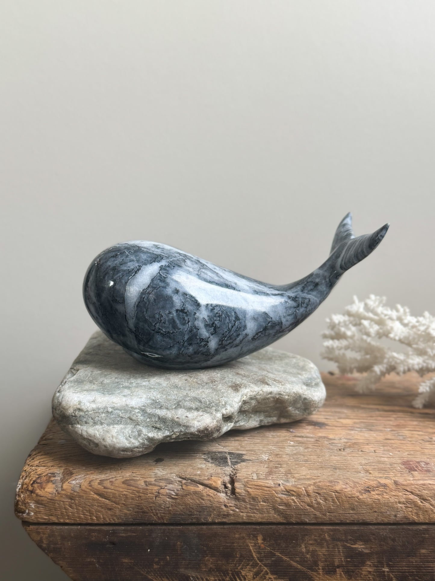 Vintage Hand-Carved & Polished Black Onyx Whale