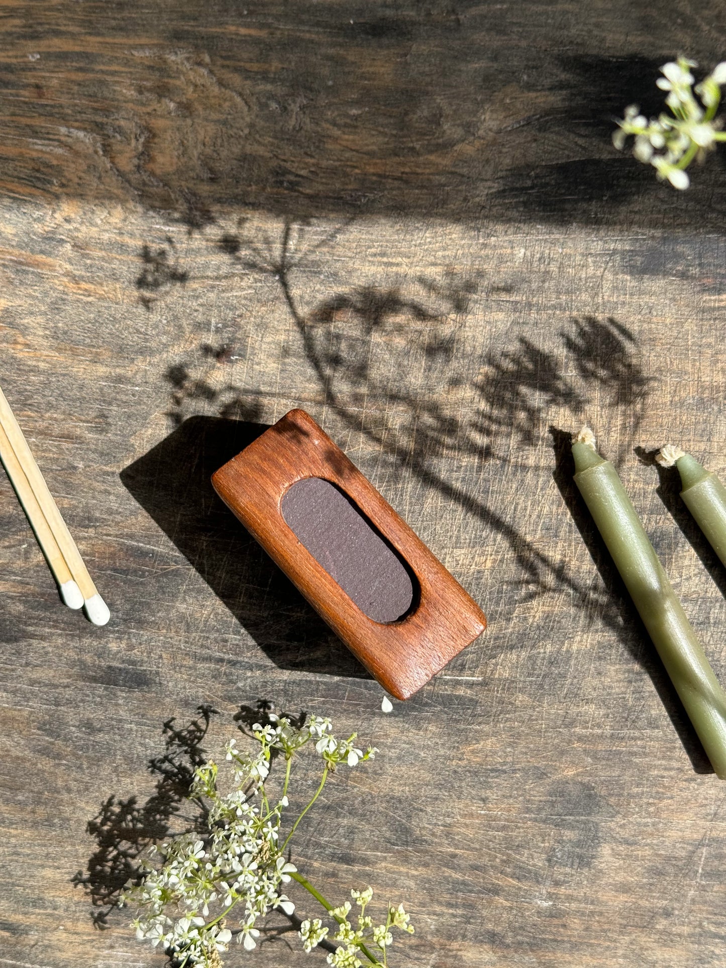Vintage Hand-Carved Wooden Match Box Cover (With Matches)