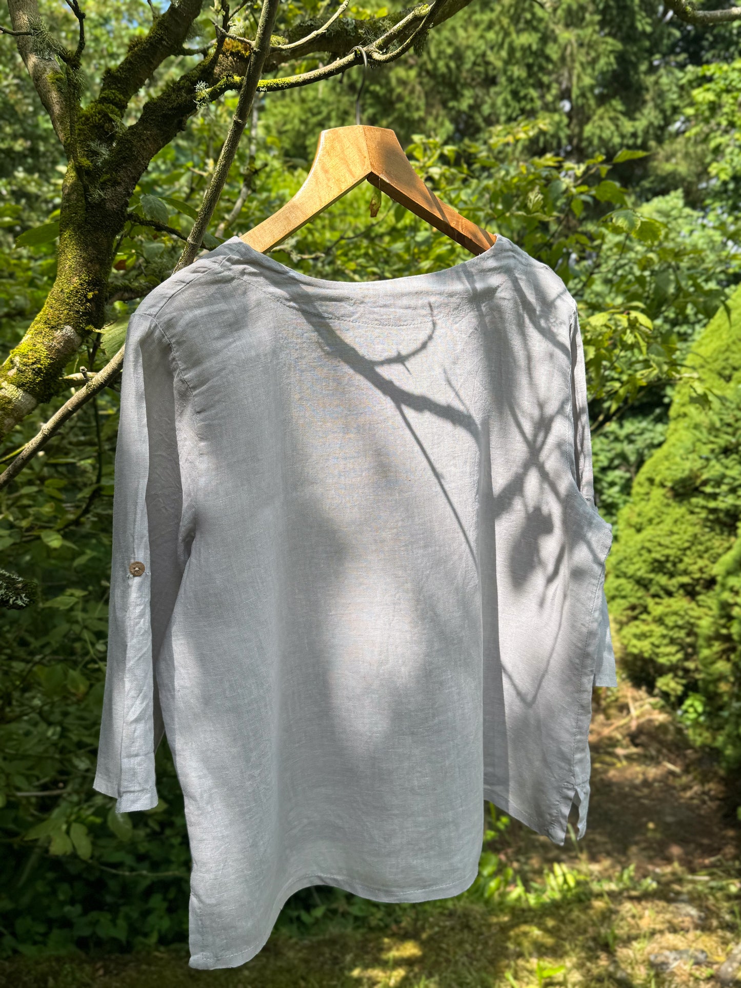 Colorie Paris 100% Linen Button-Up Top, Soft Grey, Size M-L