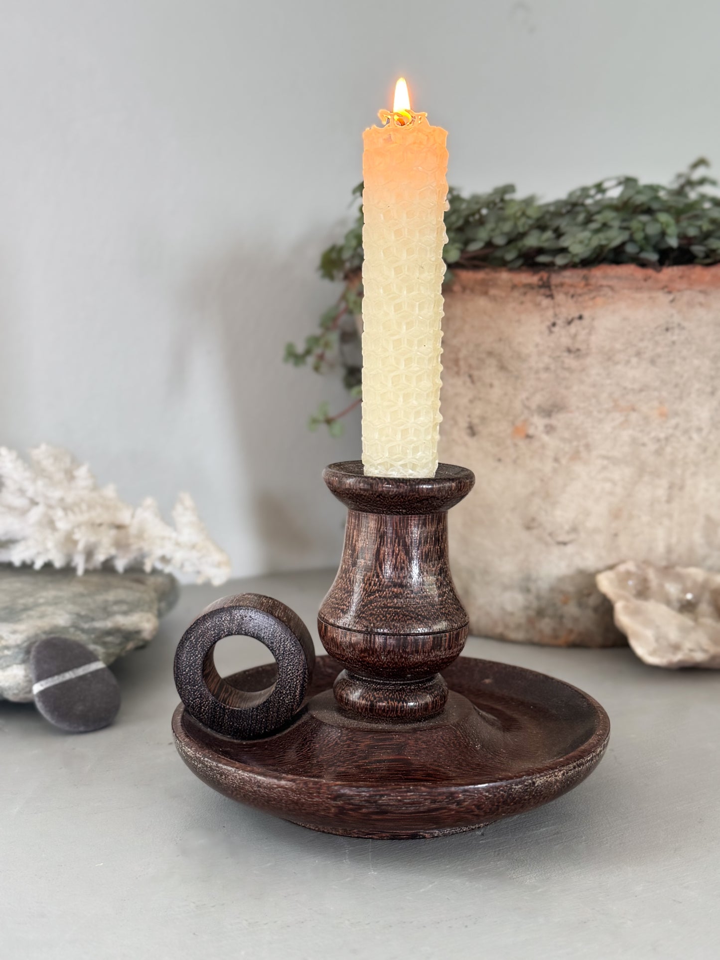 Vintage Hand-Turned Wooden Chamberstick