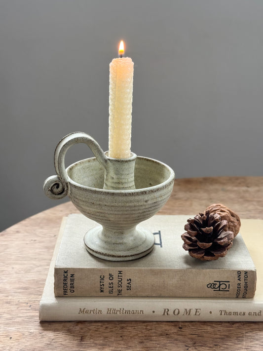 Vintage Studio Pottery Pedestal Chamberstick with Looped Handle - Hassall Dunbar, Scotland