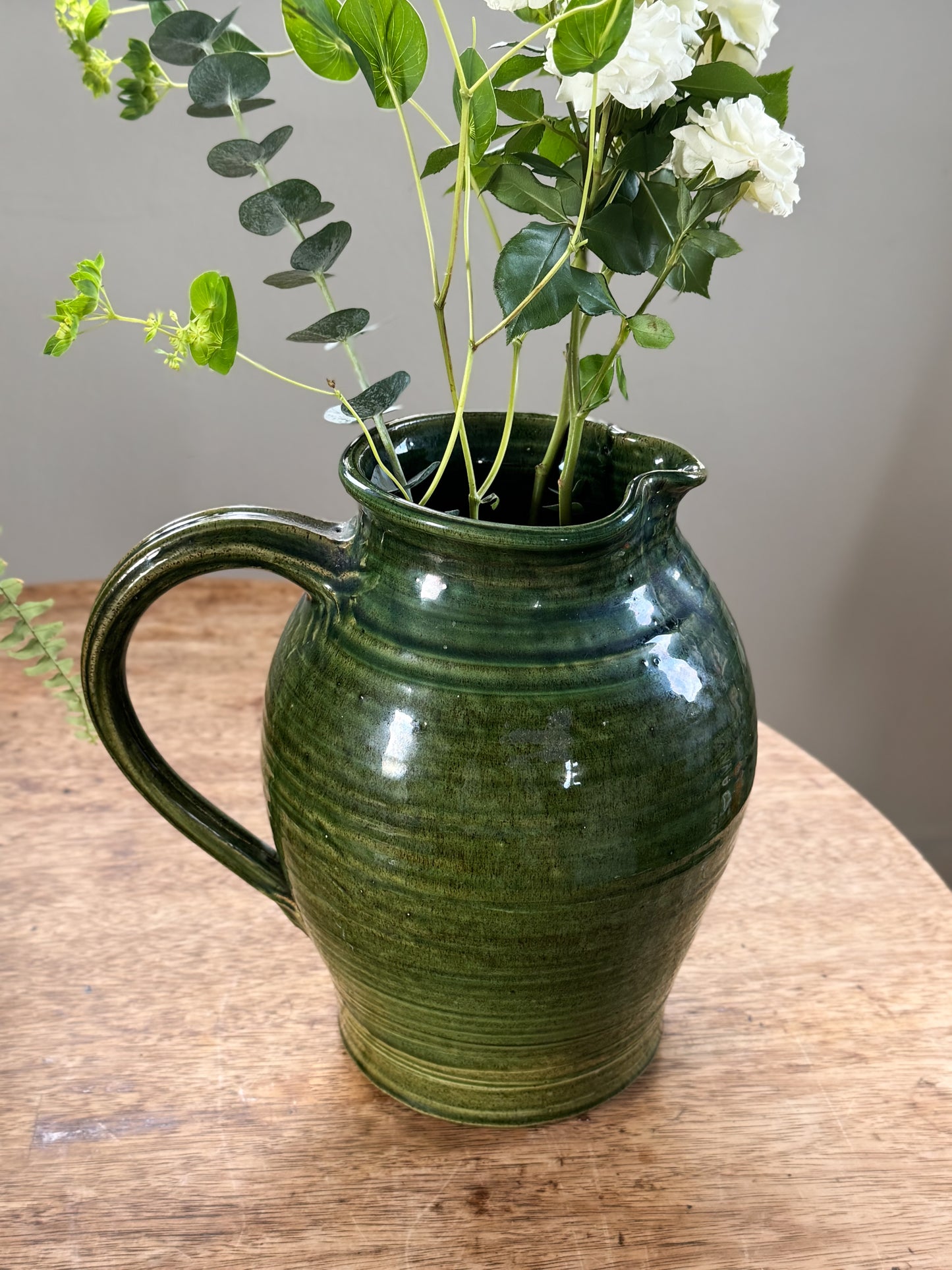Unique Large Vintage Olive Green Glazed Studio Pottery Jug