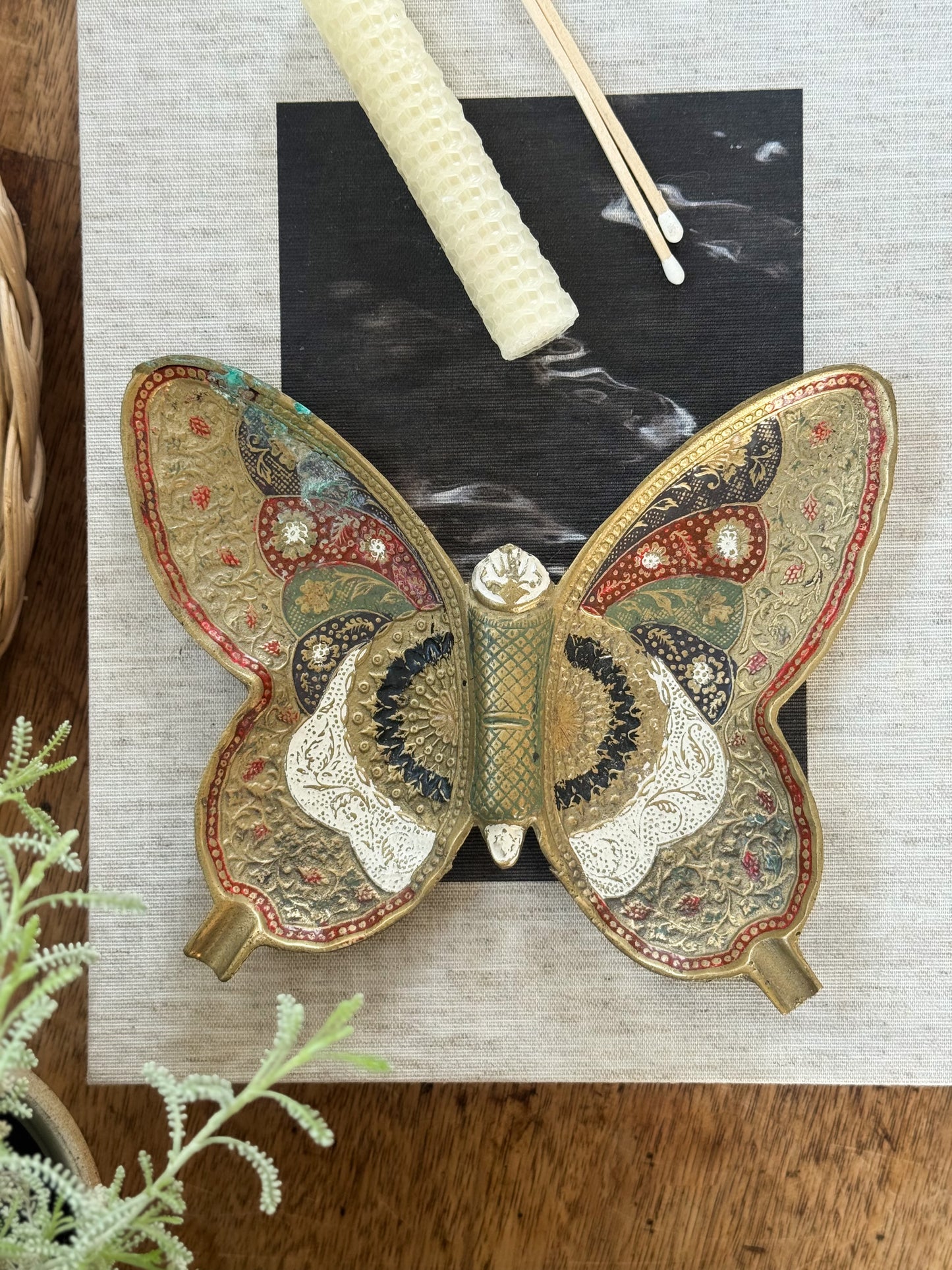 Vintage Brass & Enamel Butterfly Dish / Wall Hanging