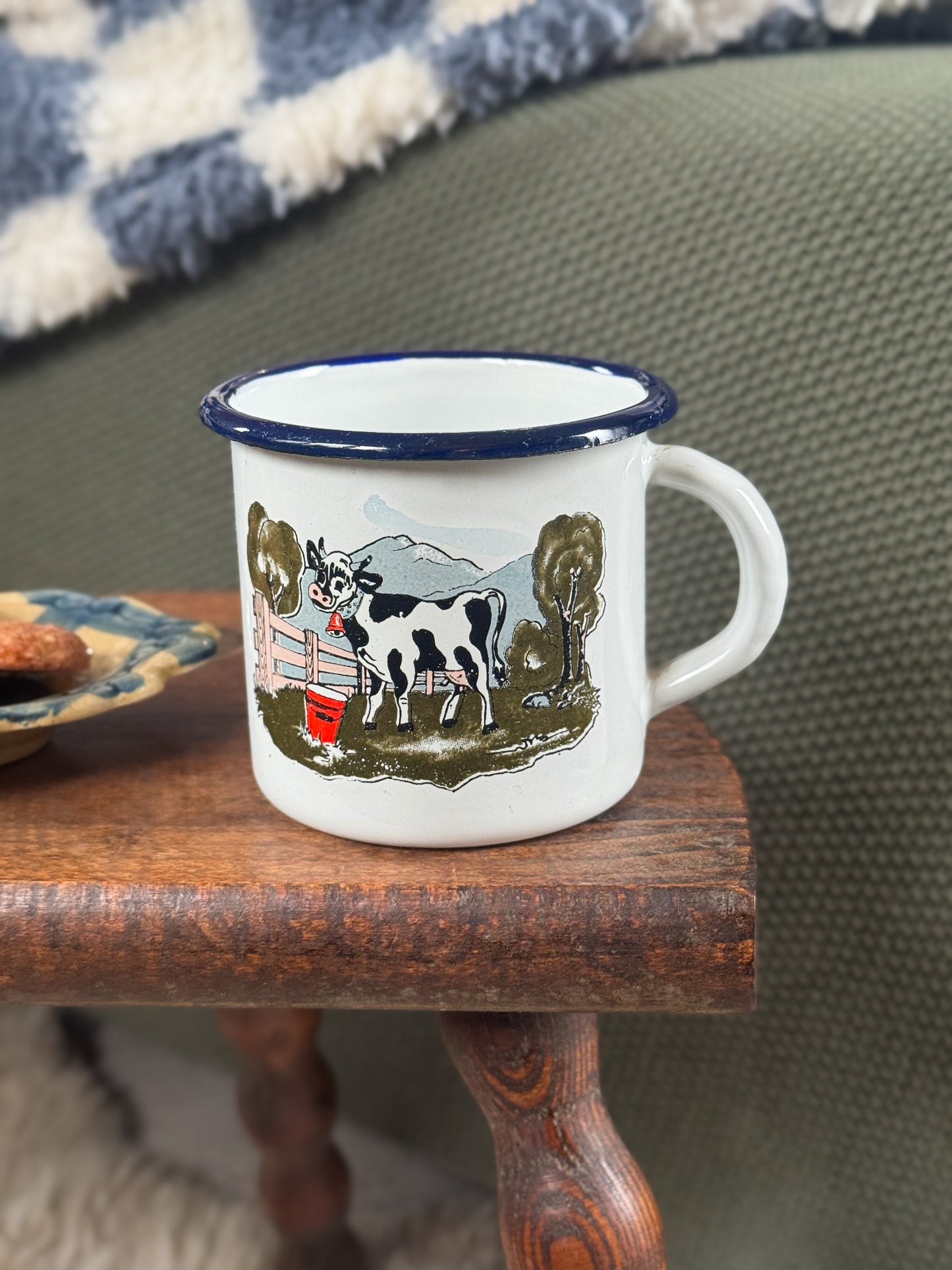 Vintage German Dairy Cow Enamel Mug by Münder-Email