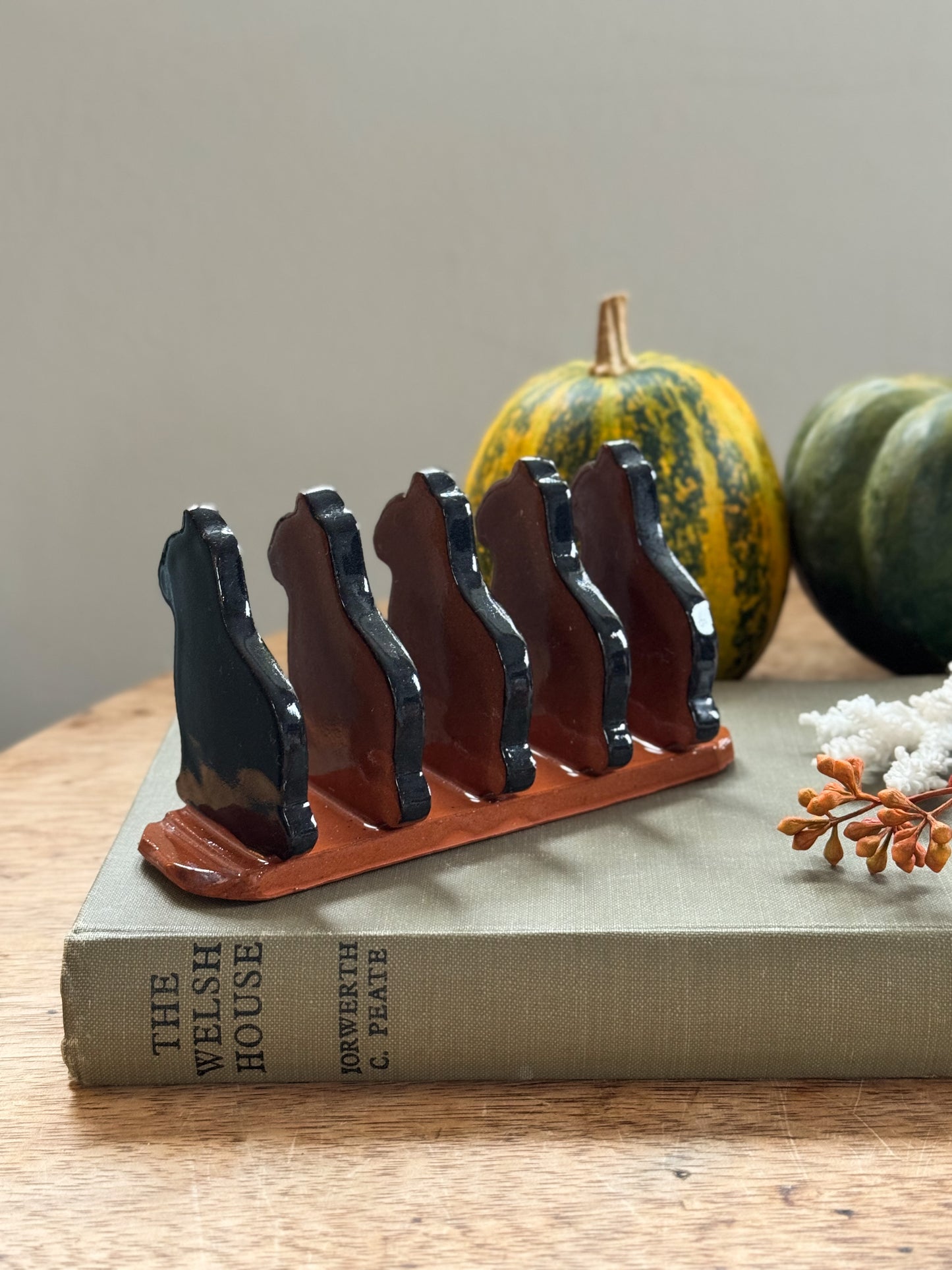 Vintage Studio Pottery Black Cats Letter Rack