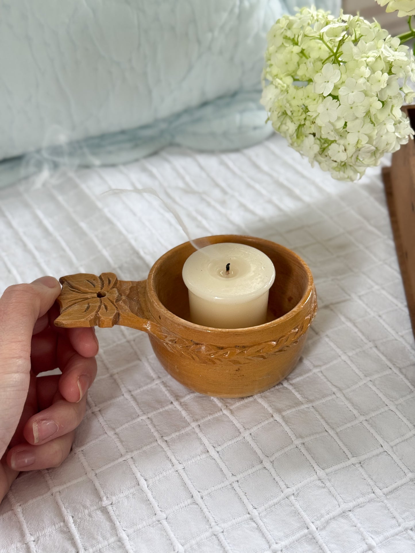 Vintage Norwegian Hand-Carved Cup Candle Holder – “Ulvik”