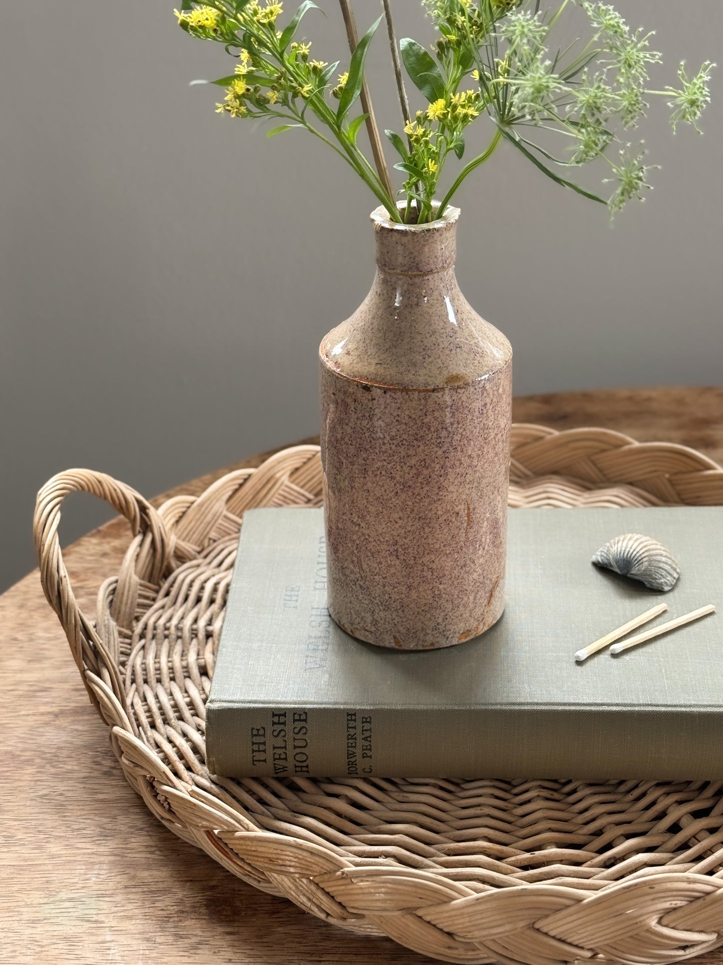 Antique Stoneware Bottle with Pinky-Lilac Speckled Glaze