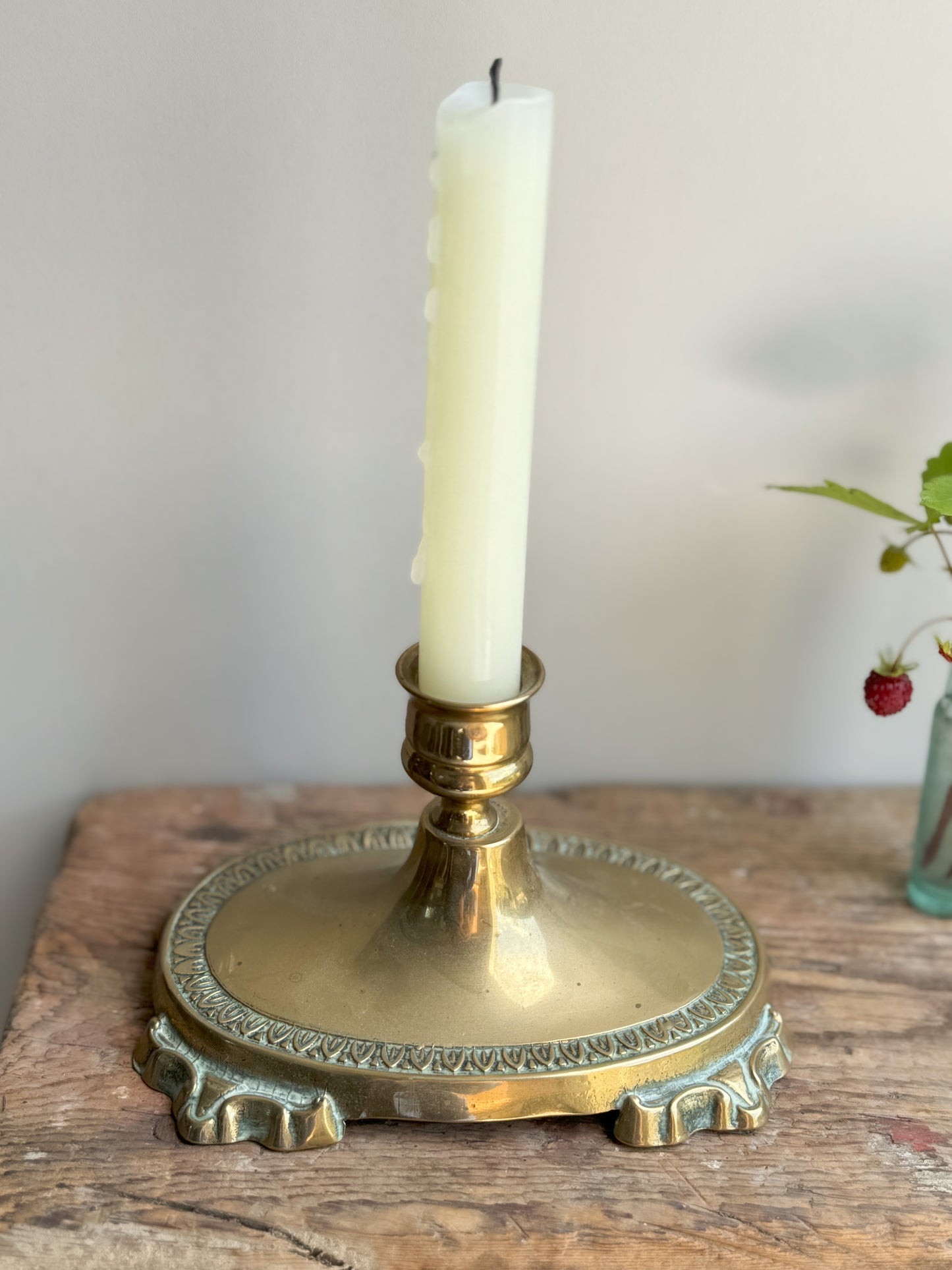 Antique Victorian Oval Footed Brass Candleholder