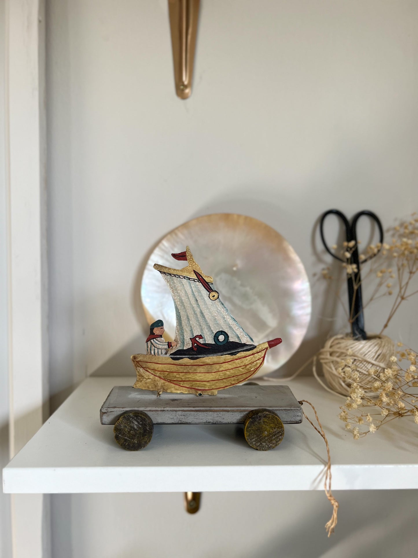 Vintage Wood & Tin Pull Along Sailor