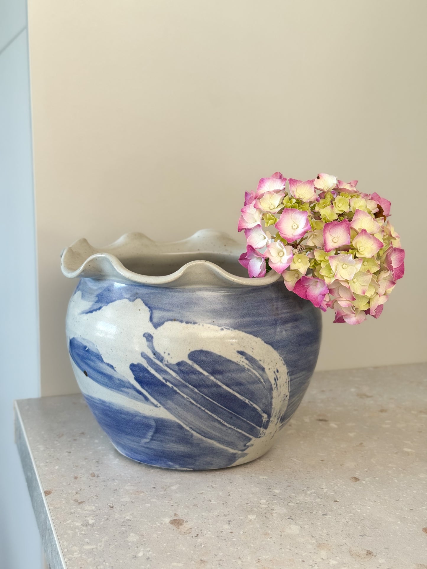 Rare Large Studio Pottery Scalloped Planter by Monkleigh Pottery, North Devon