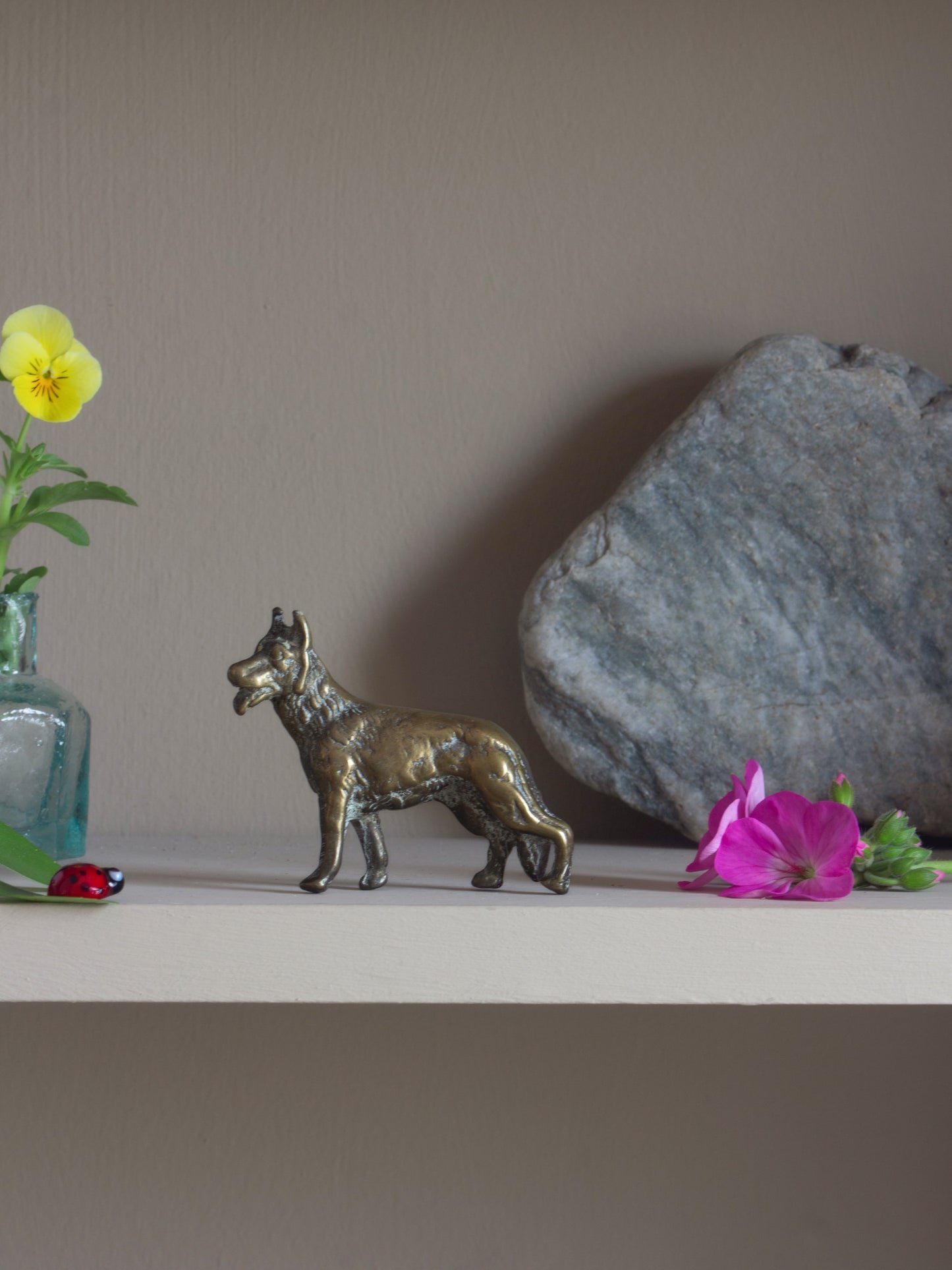 Vintage Solid Brass German Shepherd Figurine