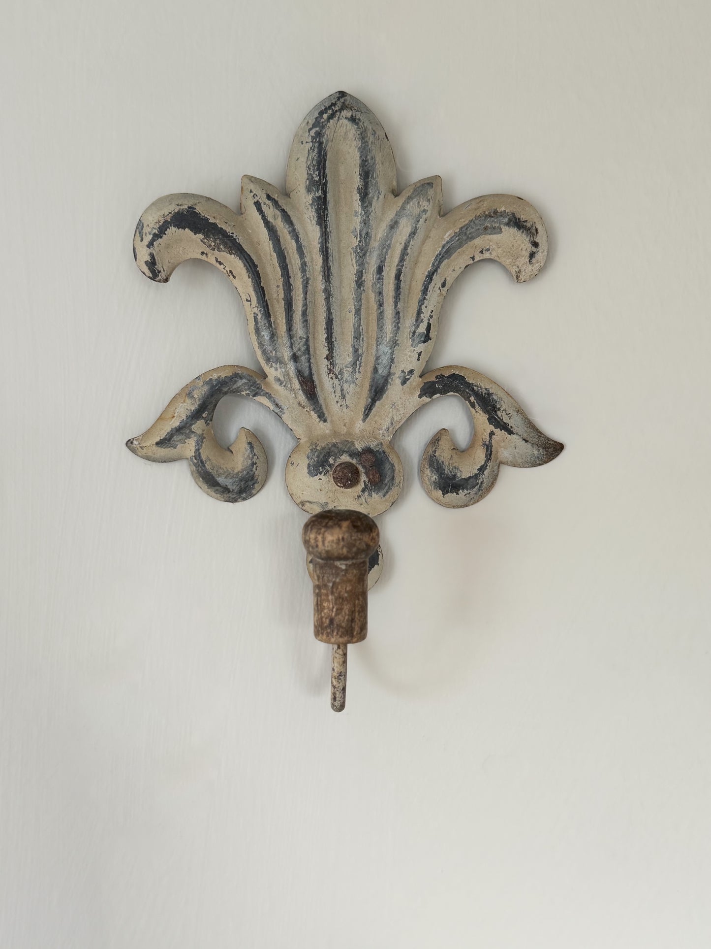 Vintage French fleur-de-lis Tin Coat Hook Pair