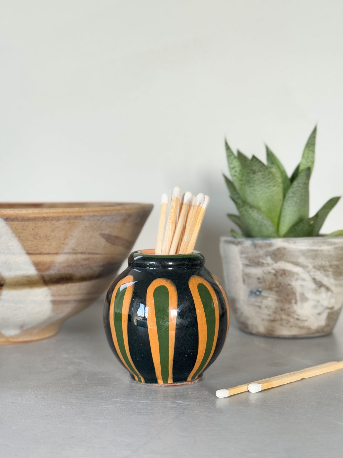 Vintage Slipware Match Pot
