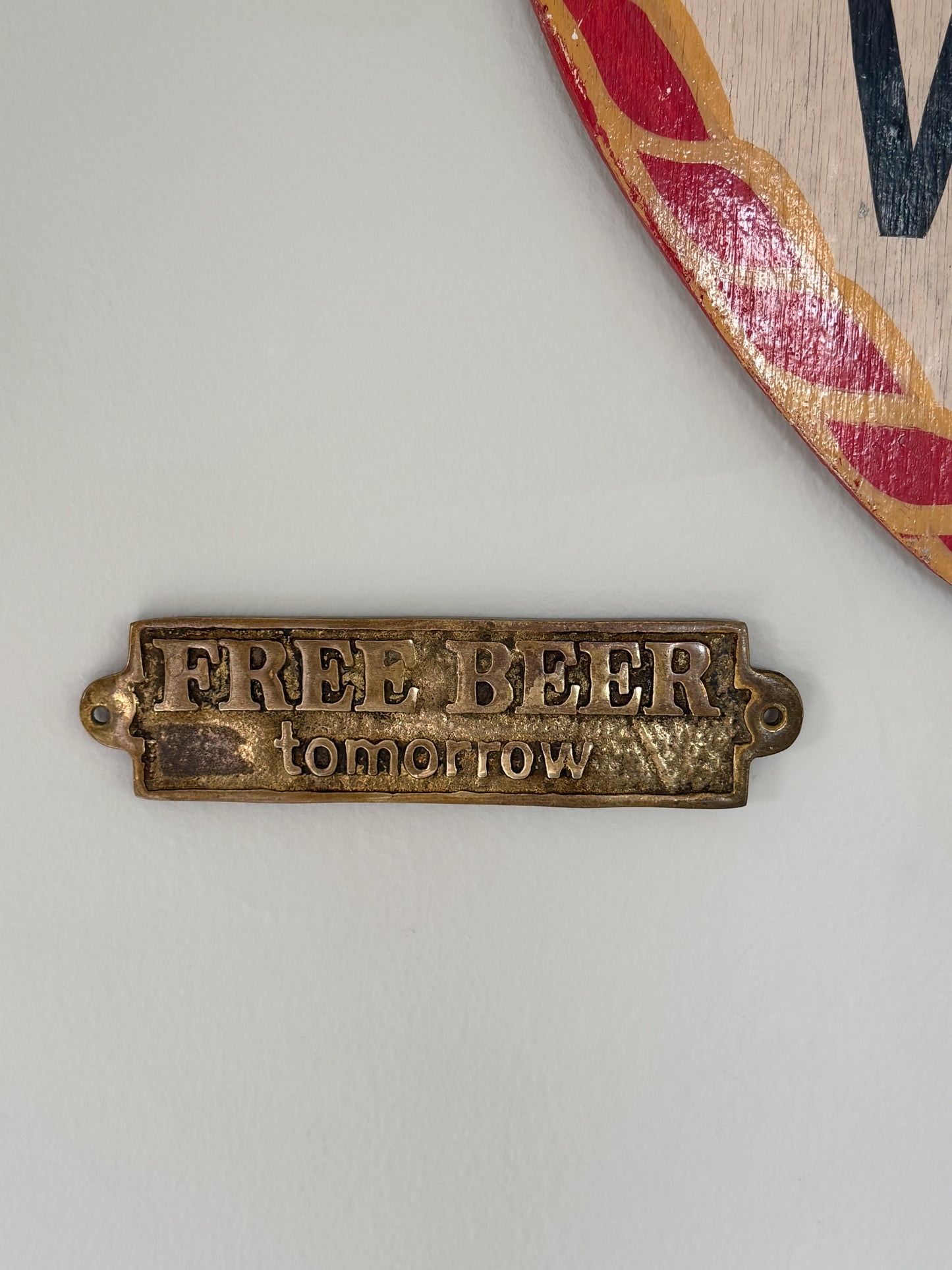 Vintage Solid Brass “Free Beer Tomorrow” Pub Sign