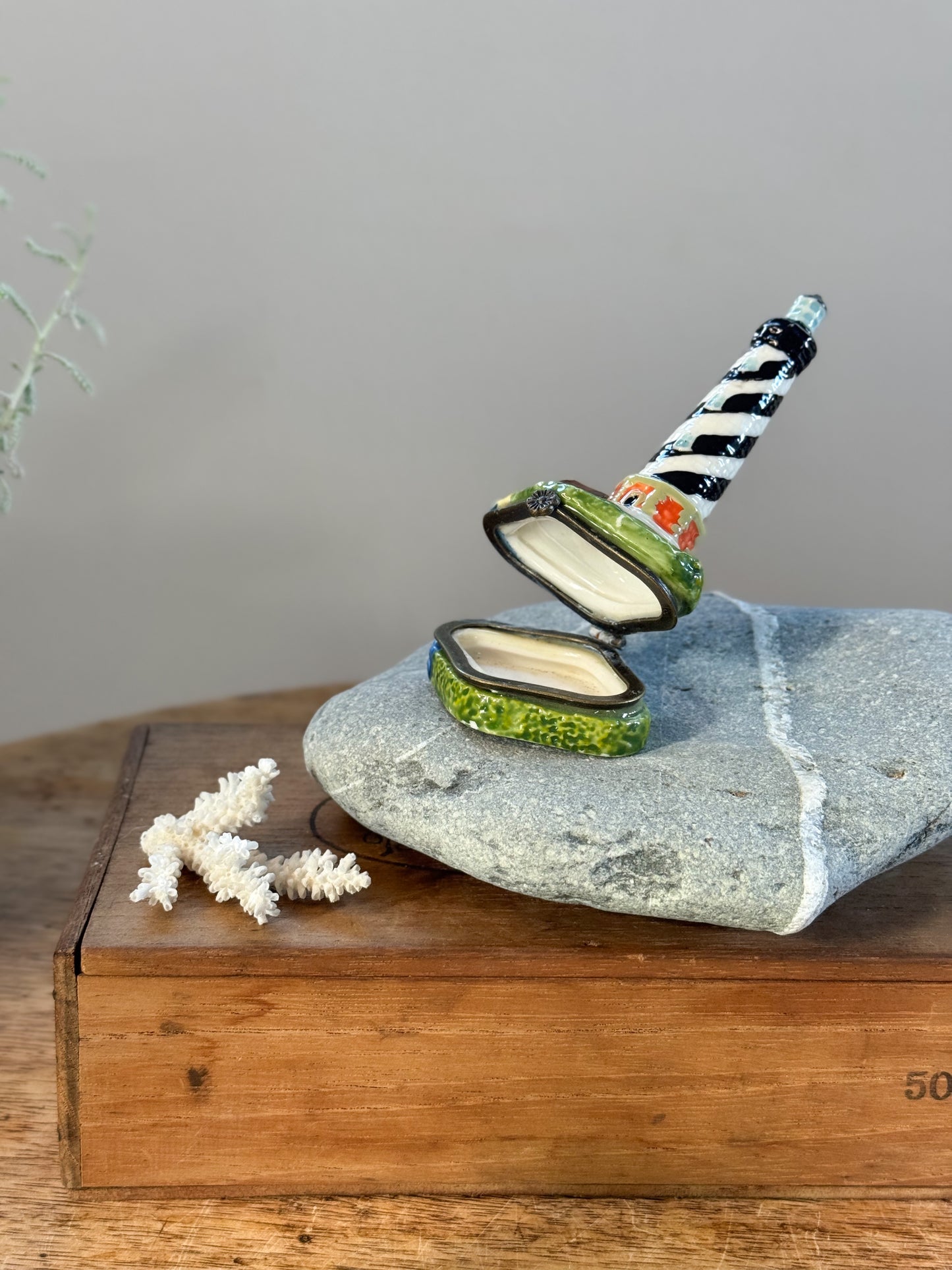 Vintage Ceramic Lighthouse Trinket Box by Odd Box Co, England