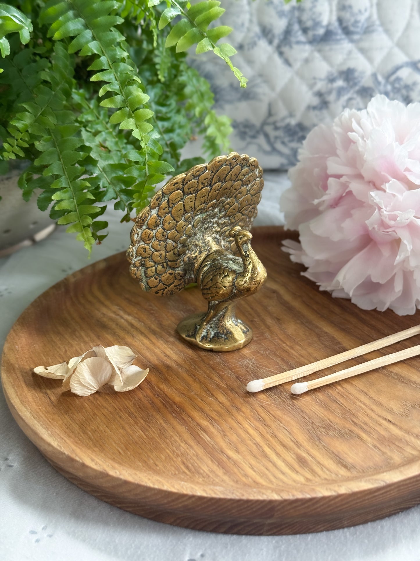 Vintage Solid Brass Peacock Sculpture • Paperweight