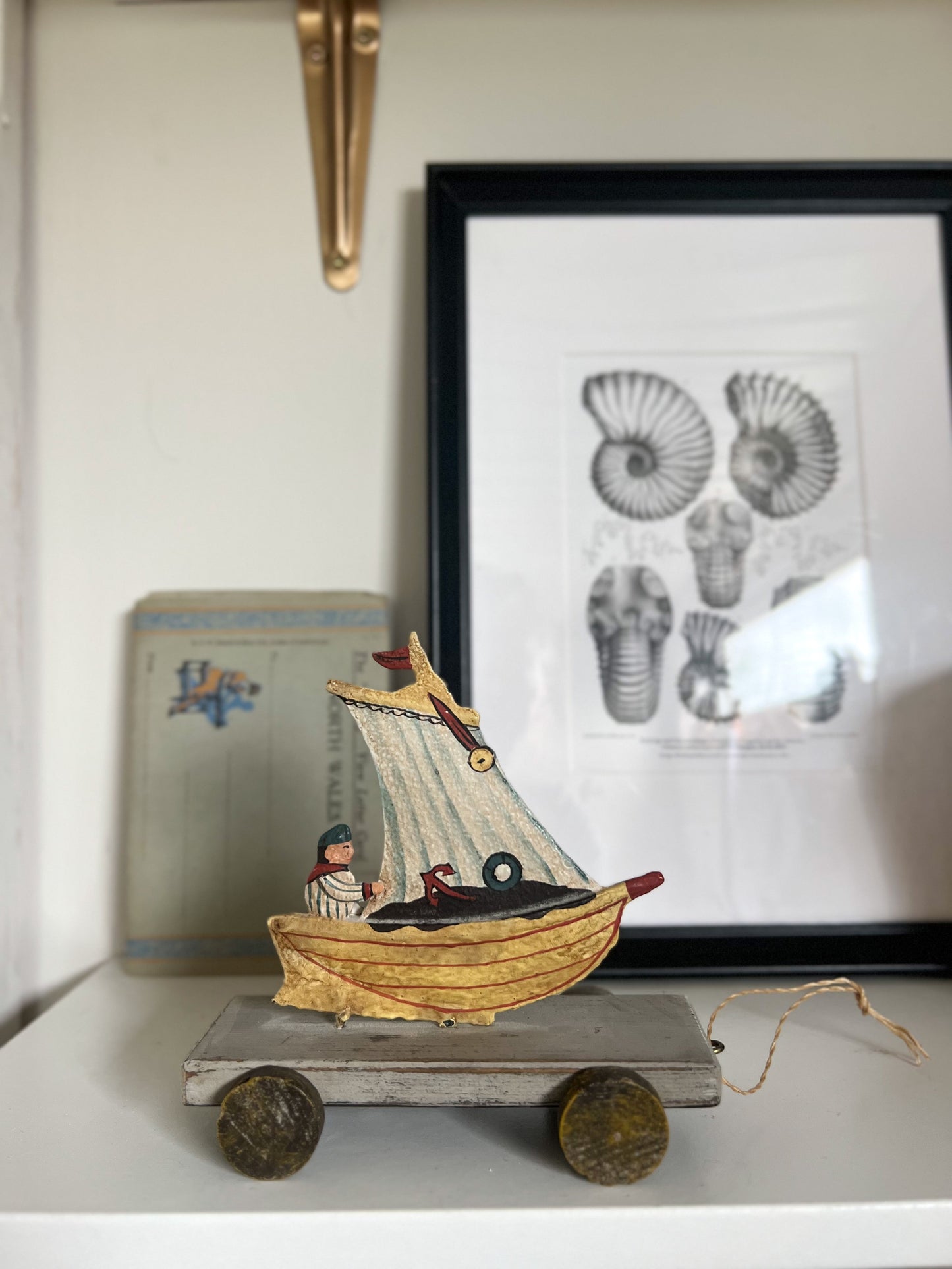 Vintage Wood & Tin Pull Along Sailor