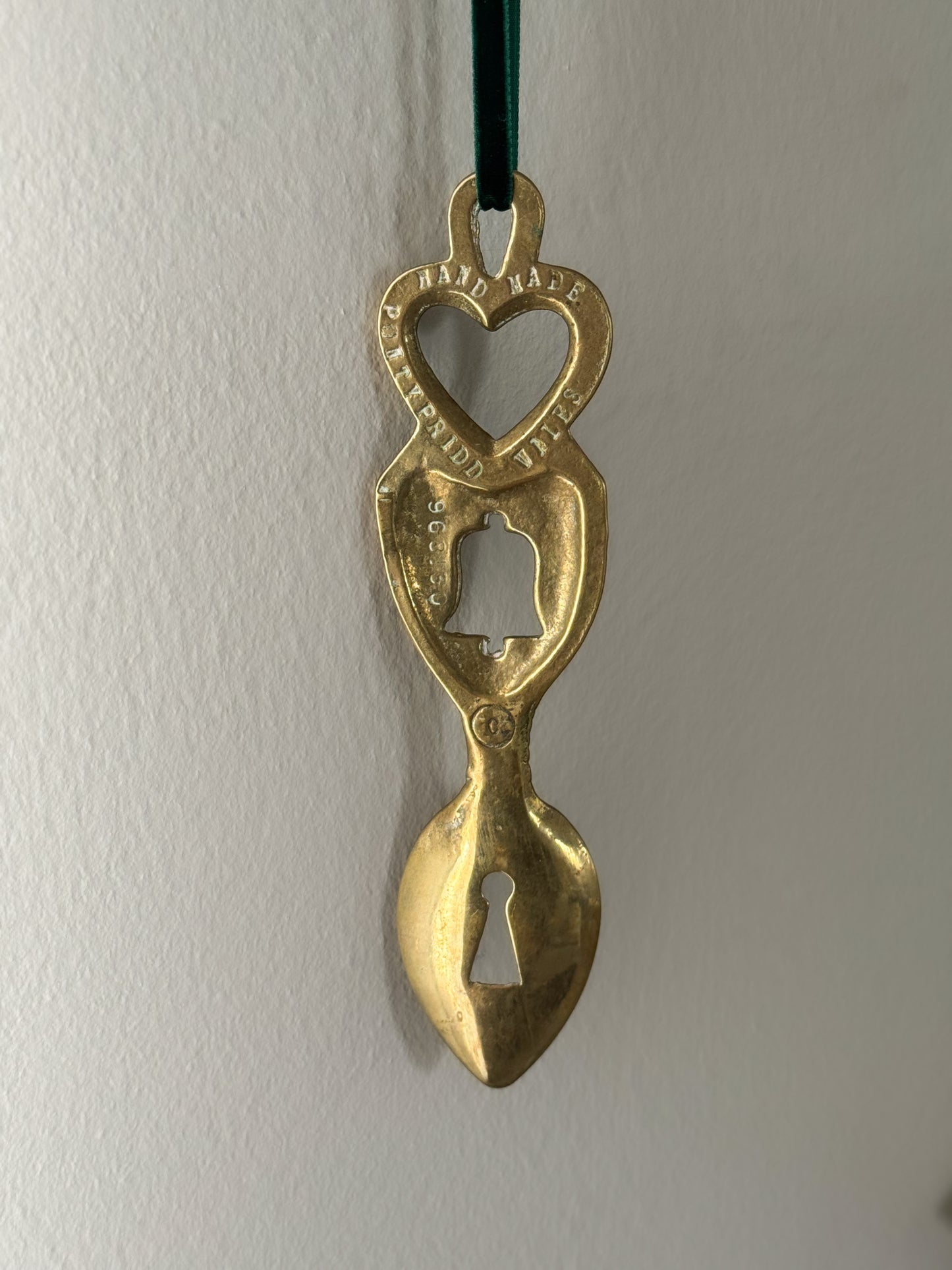 Vintage Handmade Solid Brass Welsh Love Spoon, Pontypridd, South Wales