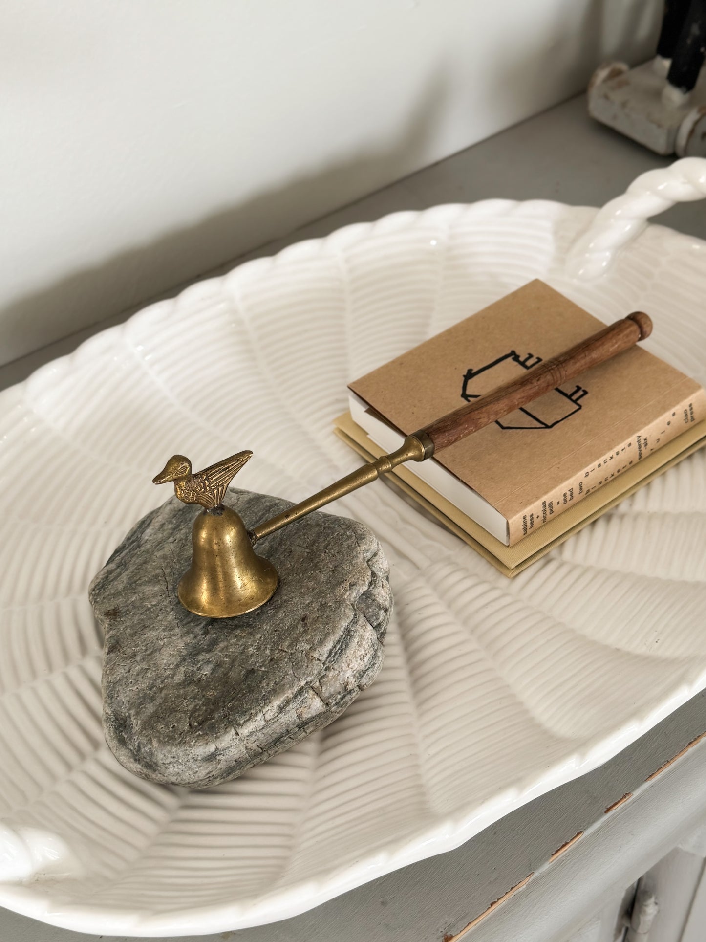 Vintage Brass Bird Candle Snuffer with Wooden Handle