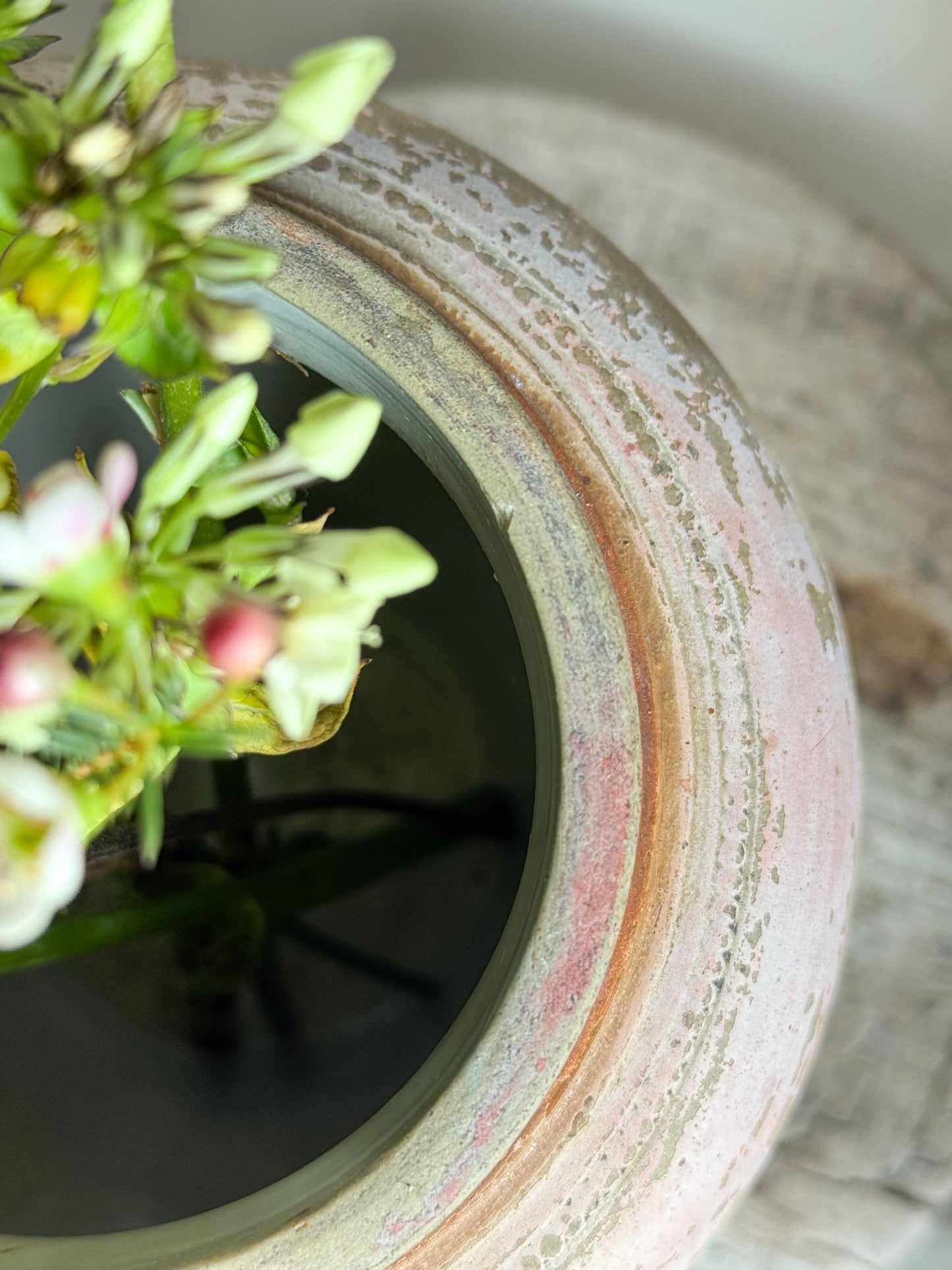 Vintage Mediterranean Earthenware Jar with Weathered Pink & Red Patina