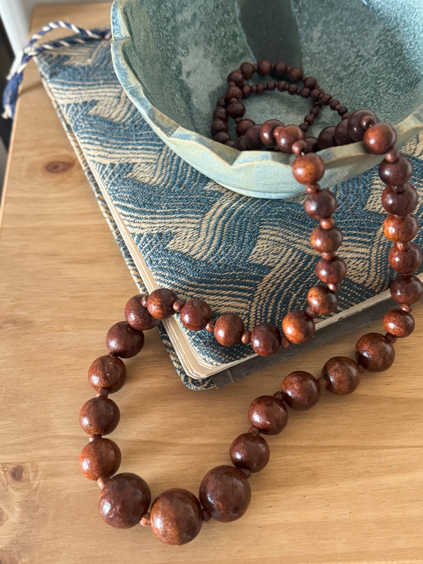 Vintage Handmade Wooden Bead Necklace