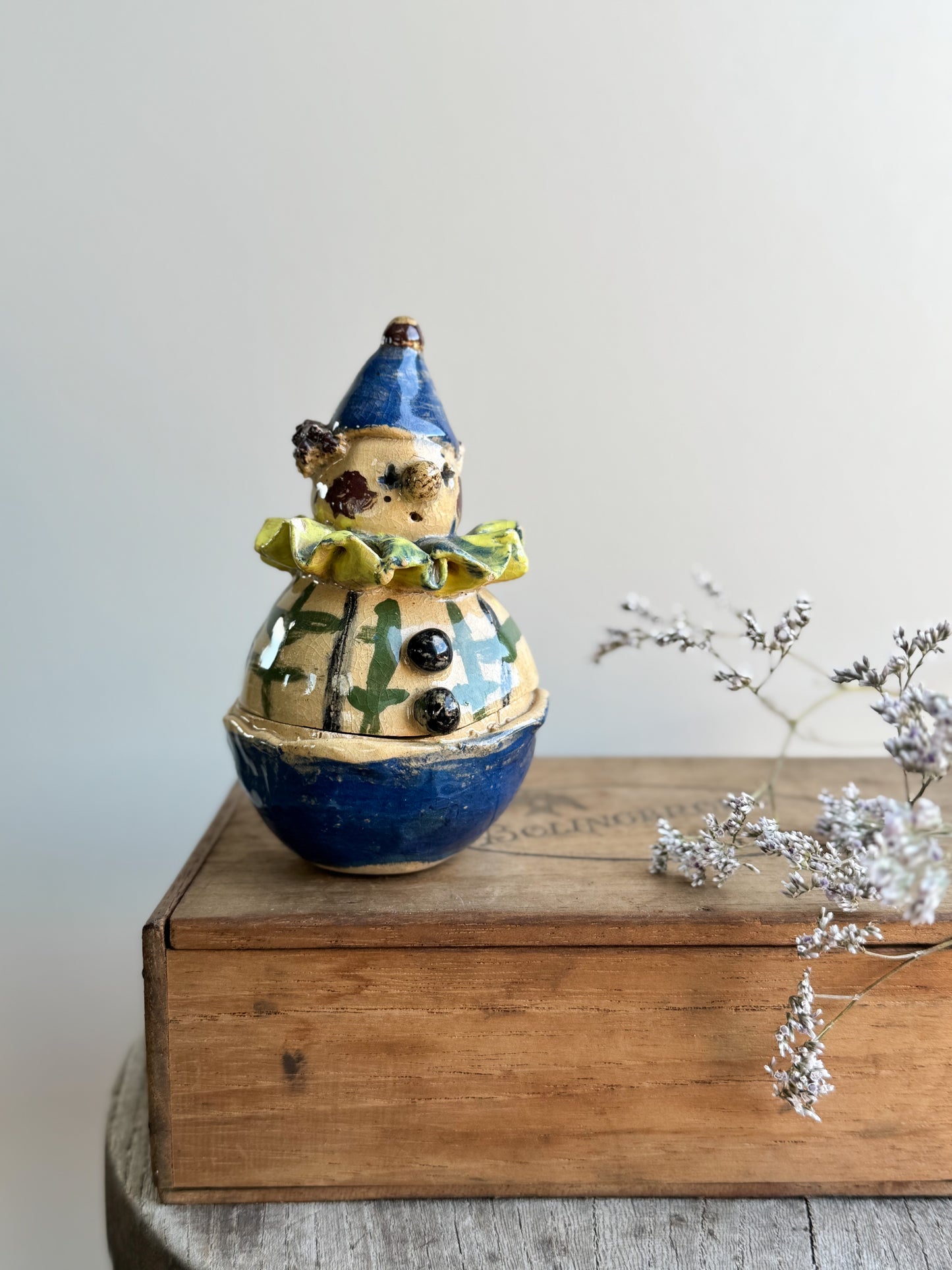 Vintage One-of-a-Kind Handmade Studio Pottery Clown • Sculptural Jar