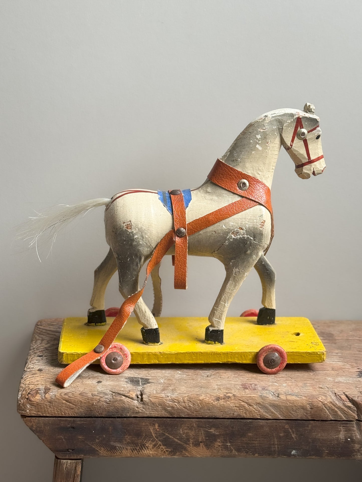 Antique Folk Art Pull Along Horse, circa 1930s