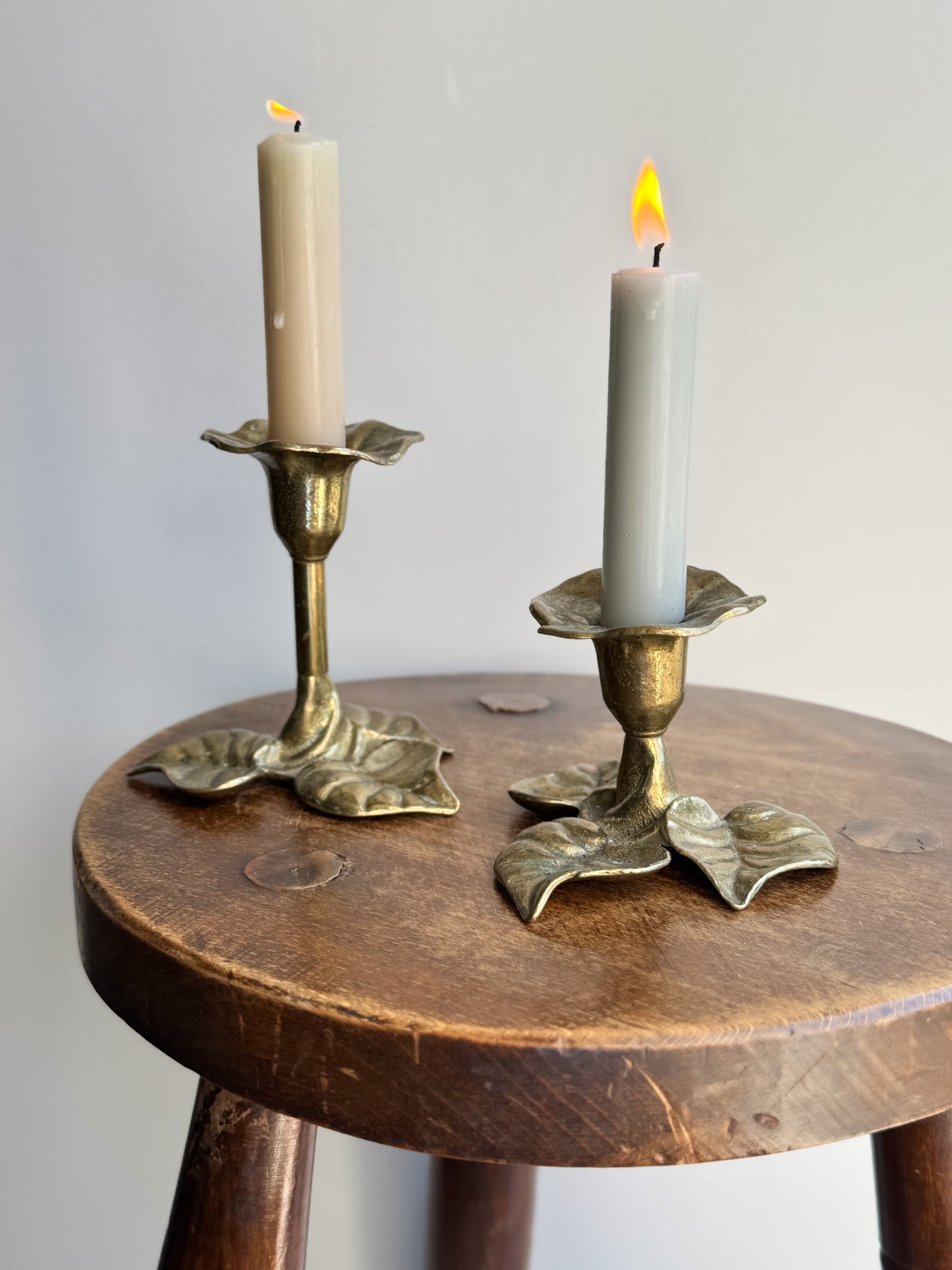 Vintage German Solid Brass Floral Candlesticks – Pair