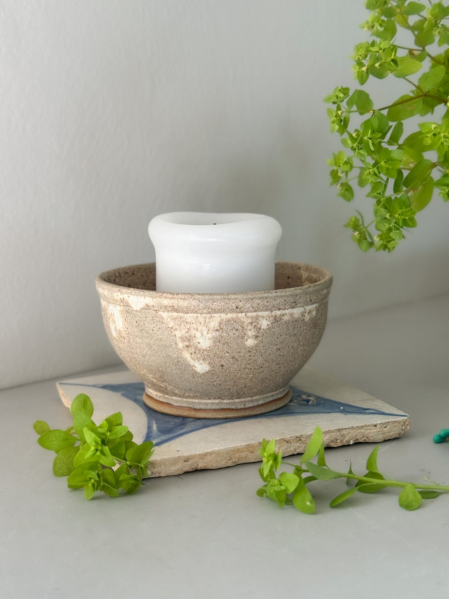 Vintage Salt Glaze Studio Pottery Bowl - Speckled Grey, Cream & Oat
