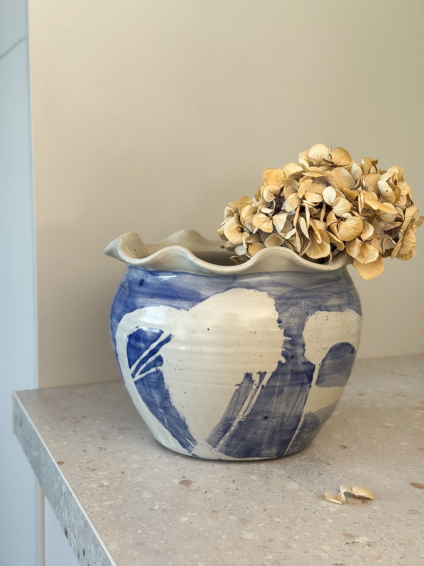 Rare Large Studio Pottery Scalloped Planter by Monkleigh Pottery, North Devon