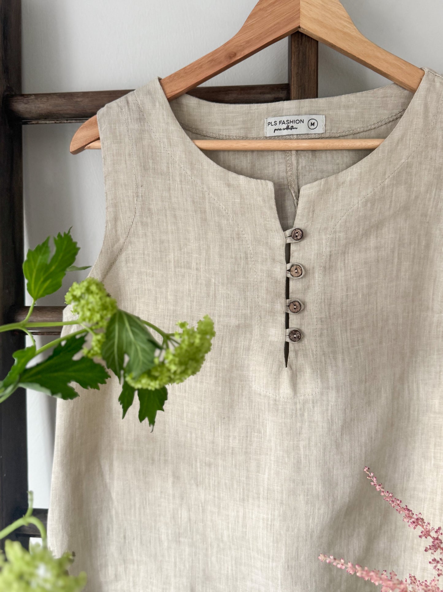 Vintage 100% Linen Sleeveless Top, Made in Greece, Size M