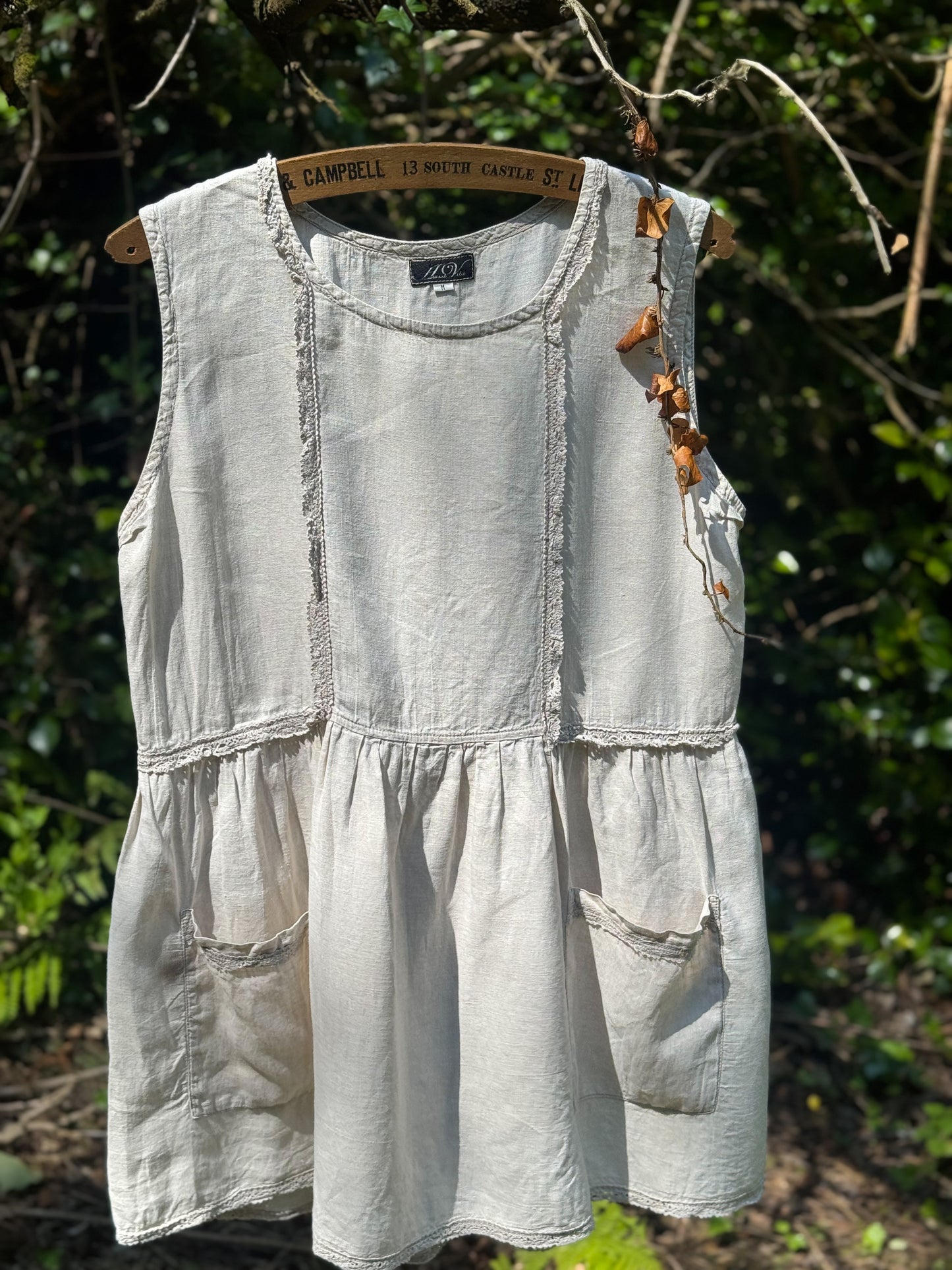 Vintage Gathered Linen Pocket Tunic – by Aurea Vita, Size M