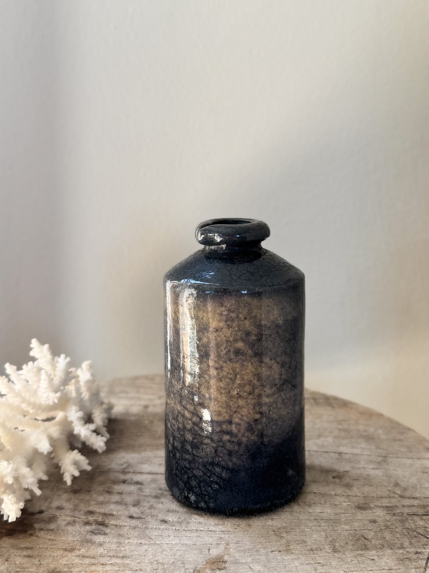 Antique Victorian Stoneware Ink Bottle - Fire-Kissed Ink Bottle