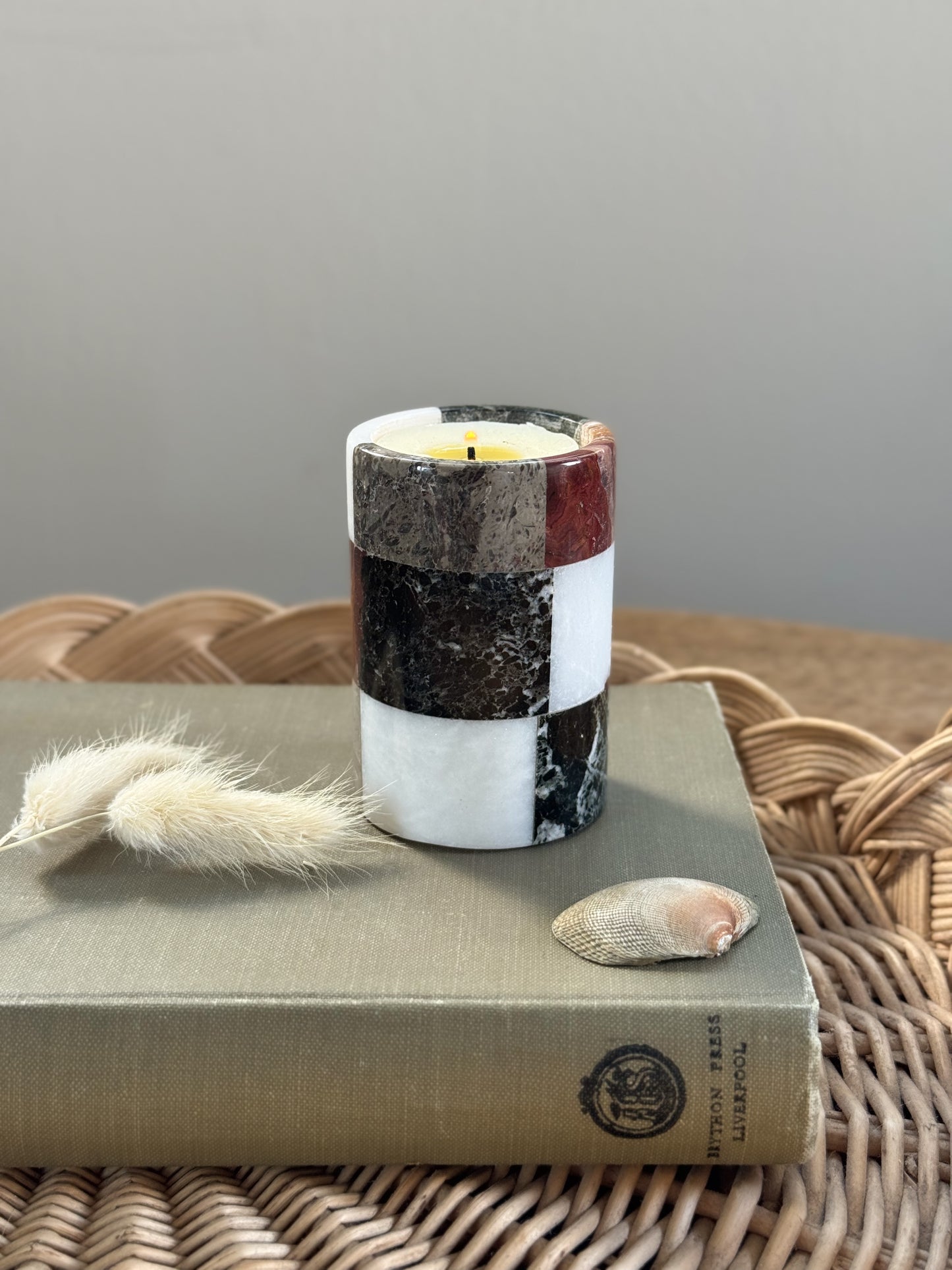 Vintage Marble Onyx Checkered Tealight Holder