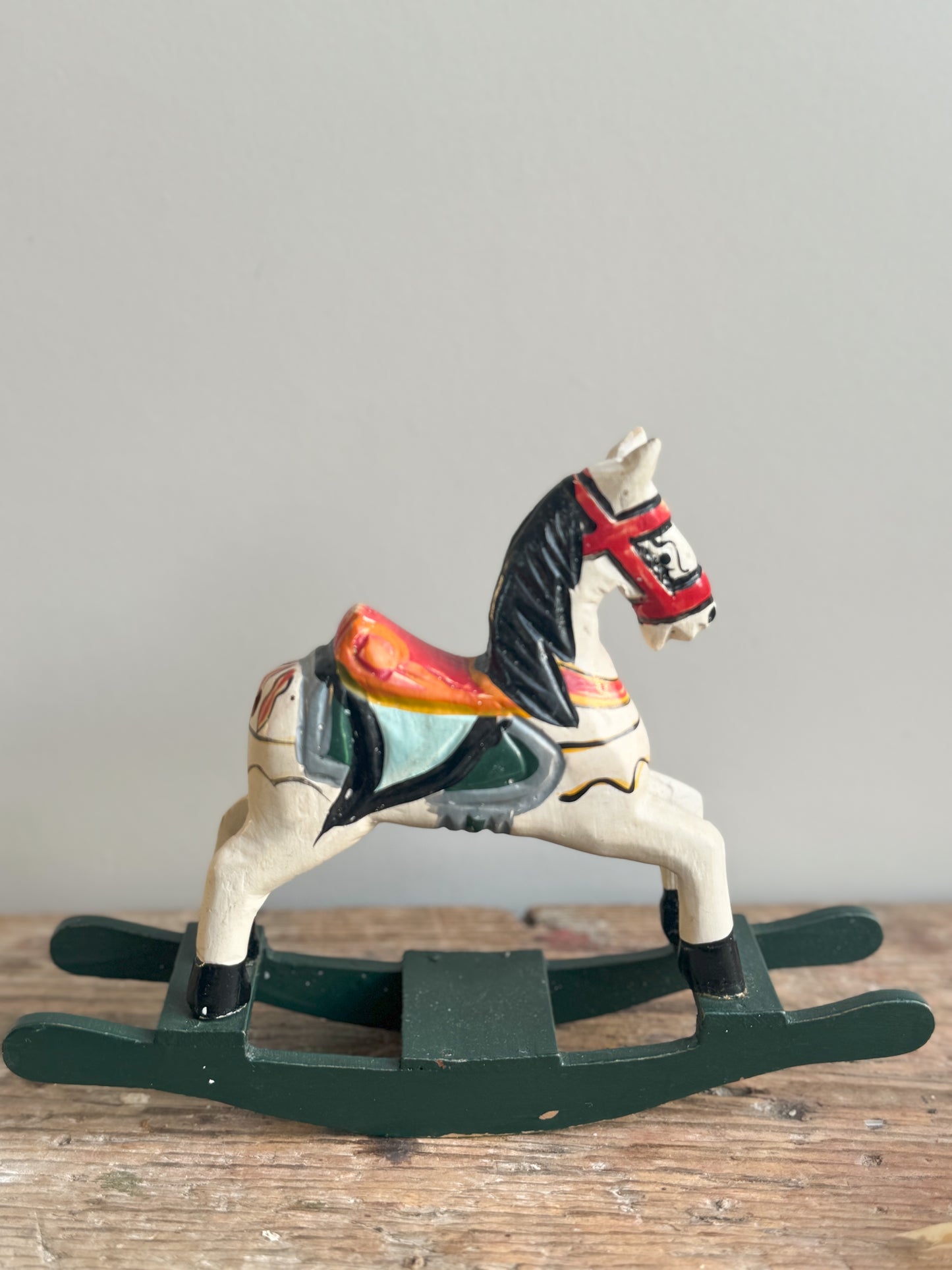 Vintage Small Handmade Wooden Painted Rocking Horse